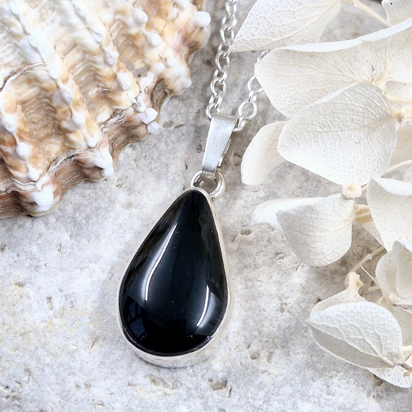 Sterling Silver Whitby Jet Teardrop Pendant | JSWJ002 Jones Stones