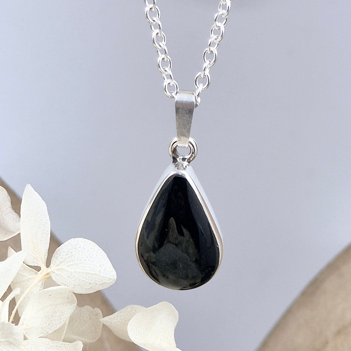Sterling Silver Whitby Jet Teardrop Pendant | JSWJ002 Jones Stones