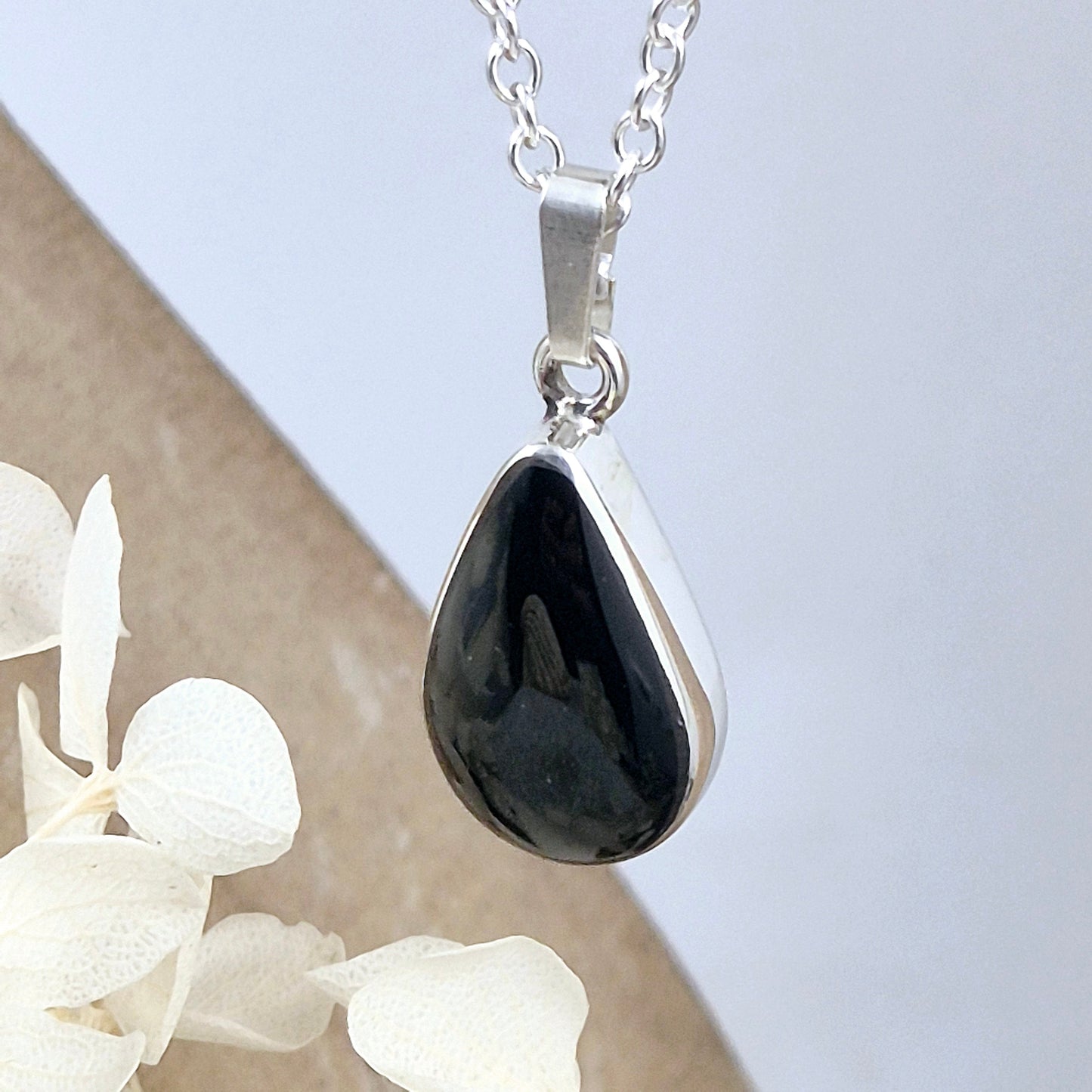 Sterling Silver Whitby Jet Teardrop Pendant | JSWJ002 Jones Stones