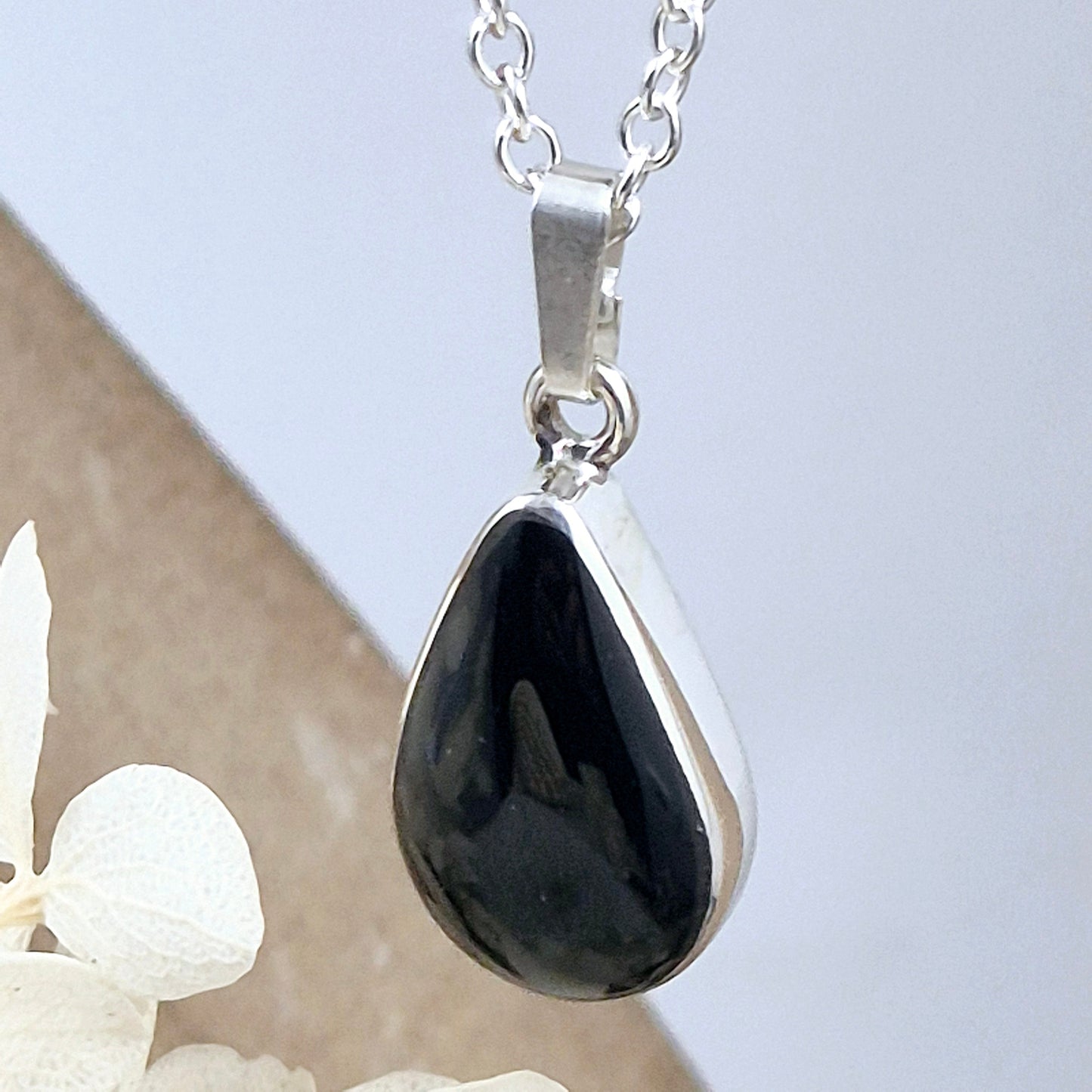 Sterling Silver Whitby Jet Teardrop Pendant | JSWJ002 Jones Stones
