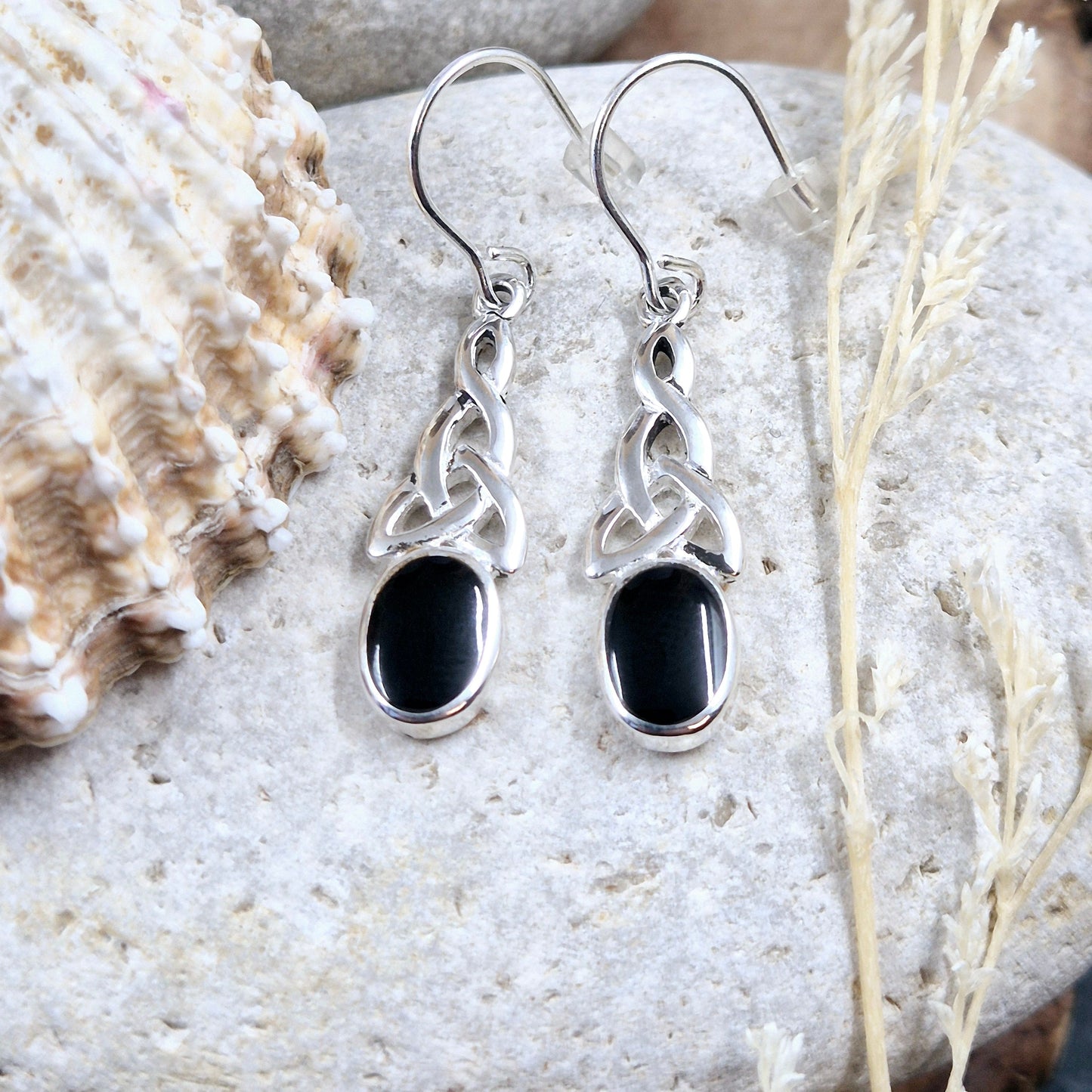 Whitby Jet Celtic Earrings - JSWJ001 Jones Stones