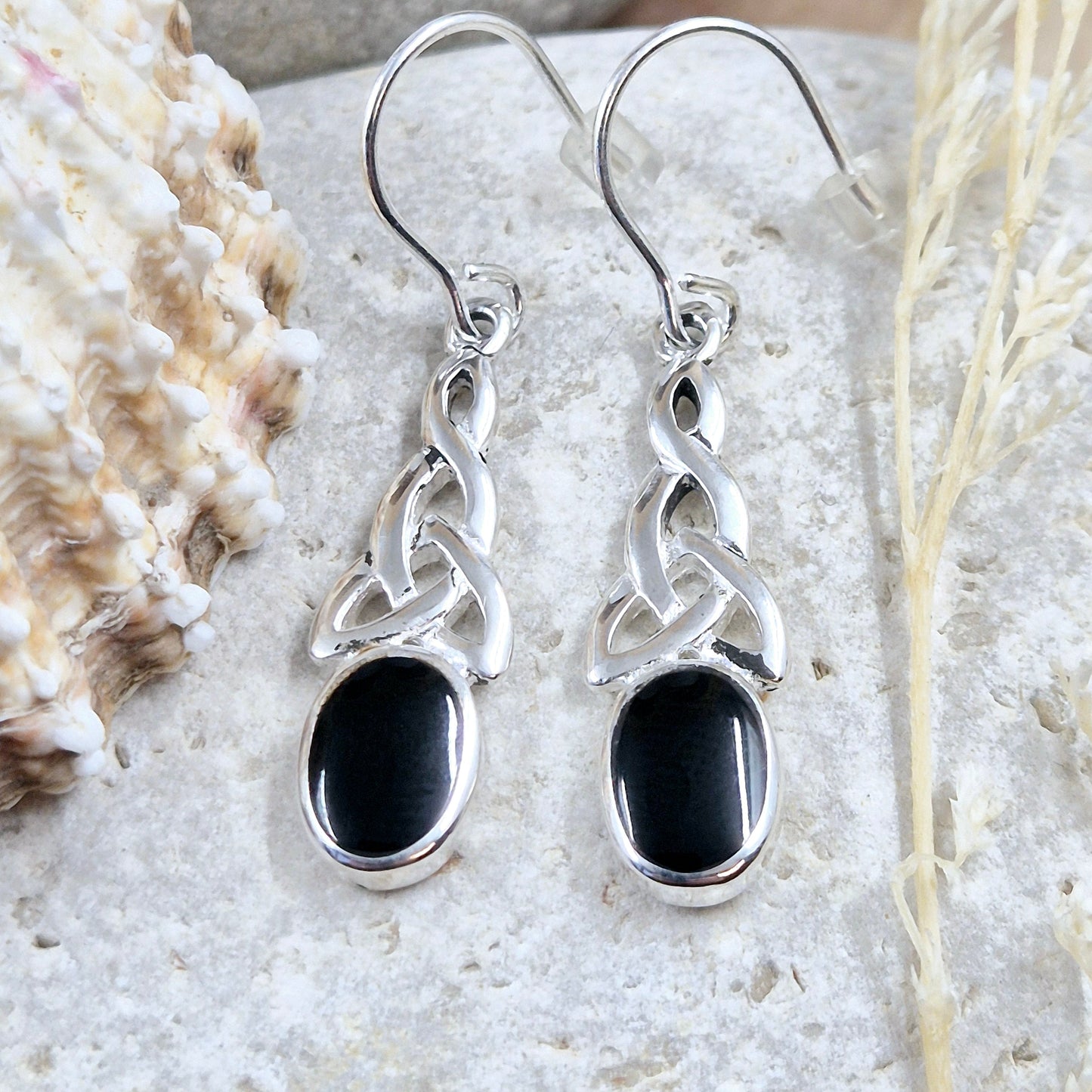 Whitby Jet Celtic Earrings - JSWJ001 Jones Stones