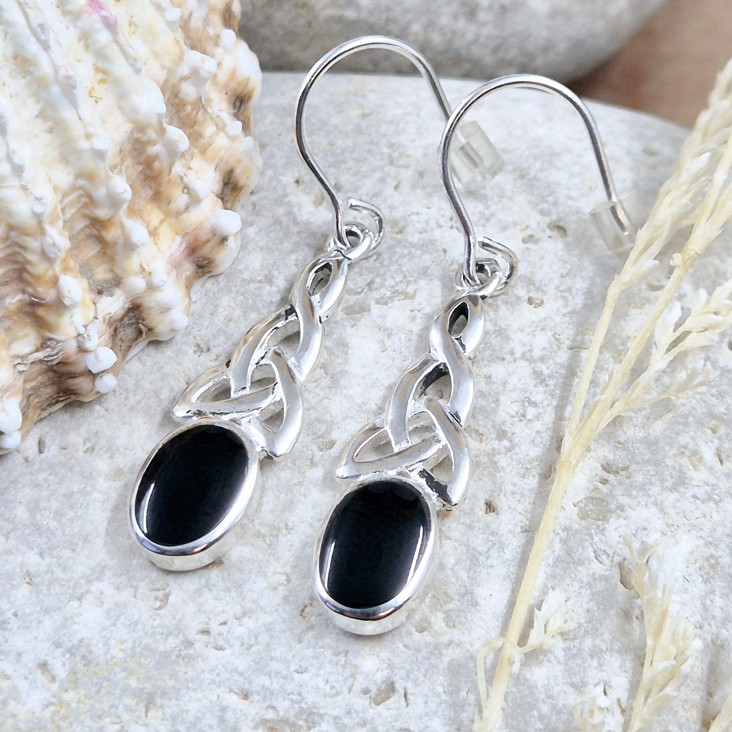 Whitby Jet Celtic Earrings - JSWJ001 Jones Stones