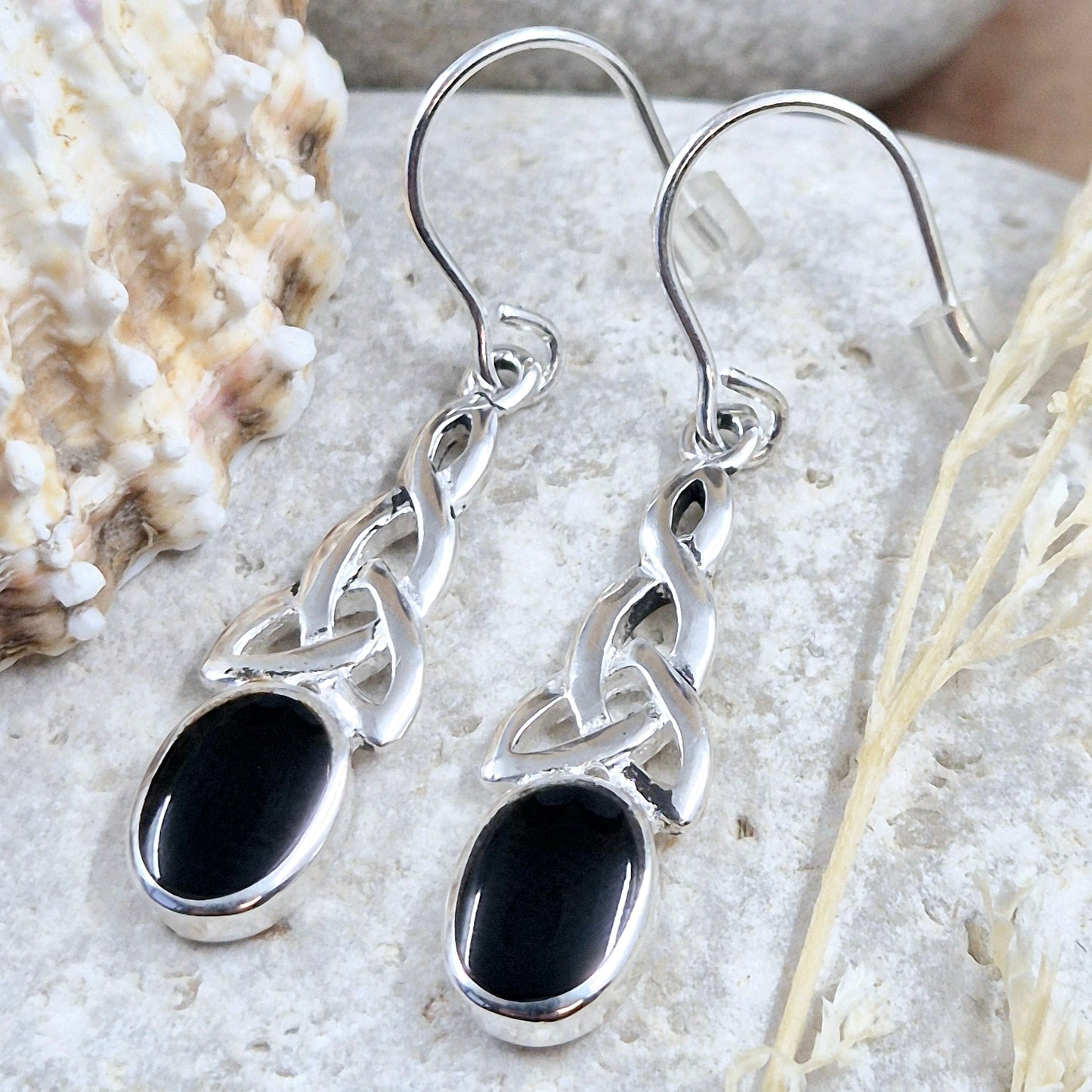 Whitby Jet Celtic Earrings - JSWJ001 Jones Stones