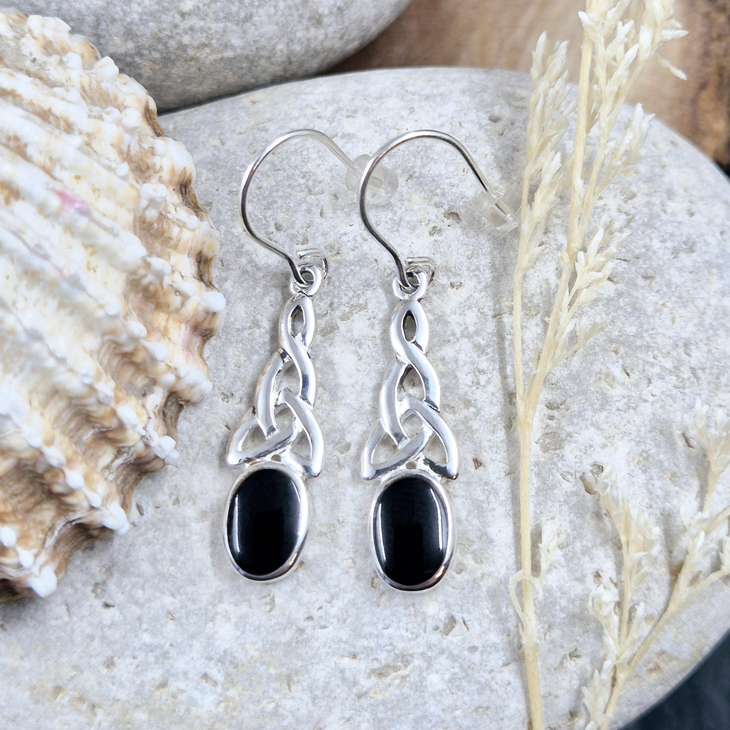 Whitby Jet Celtic Earrings - JSWJ001 Jones Stones