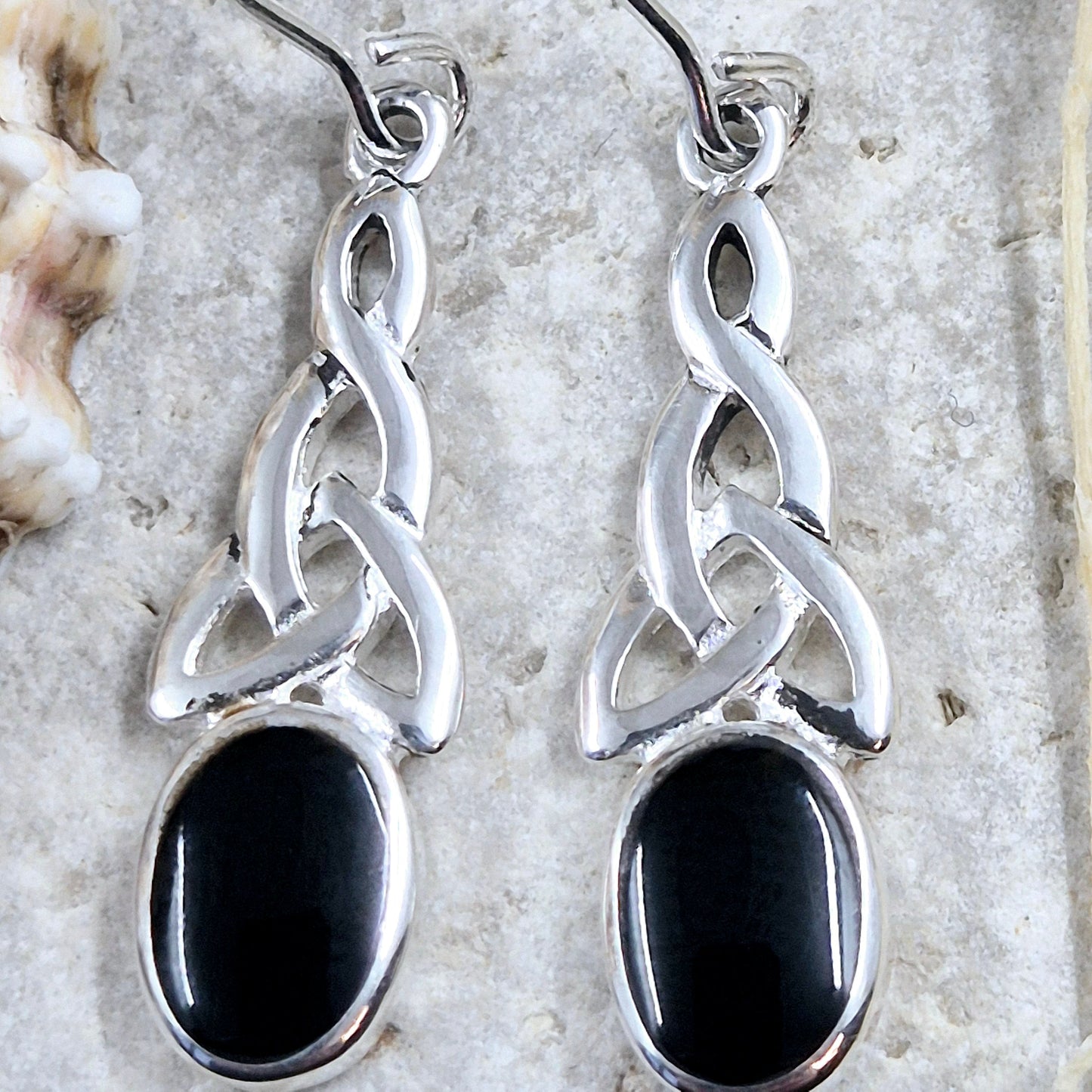 Whitby Jet Celtic Earrings - JSWJ001 Jones Stones