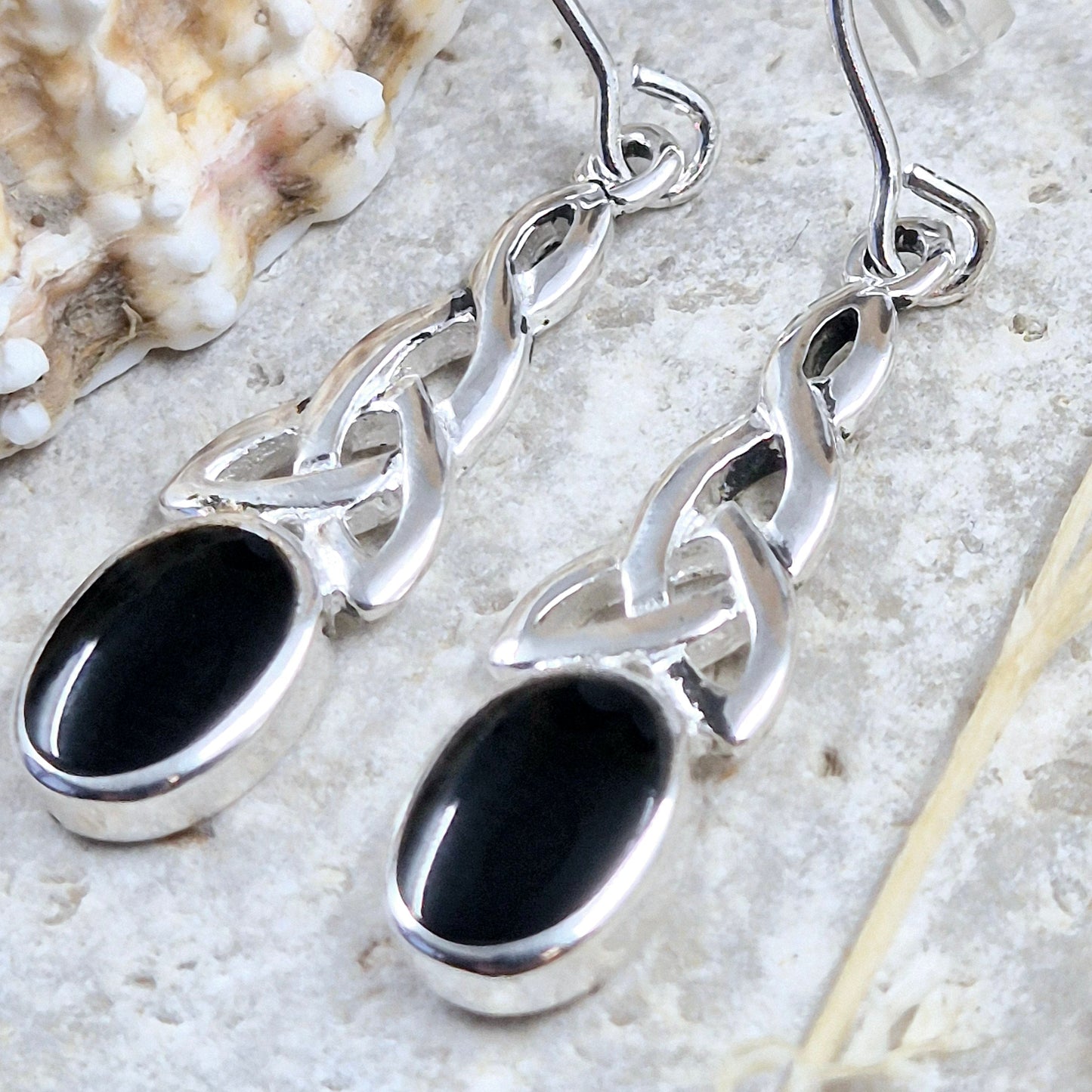 Whitby Jet Celtic Earrings - JSWJ001 Jones Stones