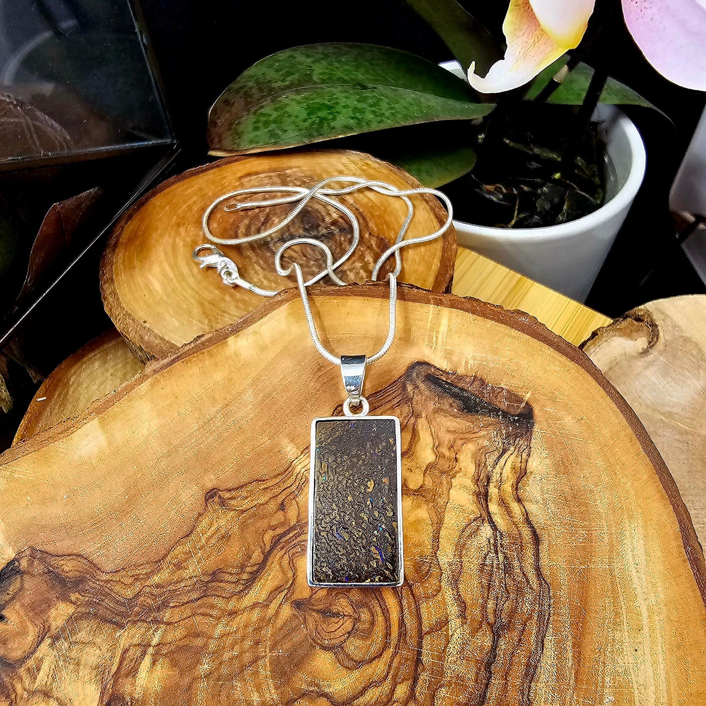 Australian Boulder Opal Pendant: Sterling Silver Gemstone, October Birthstone Jones Stones