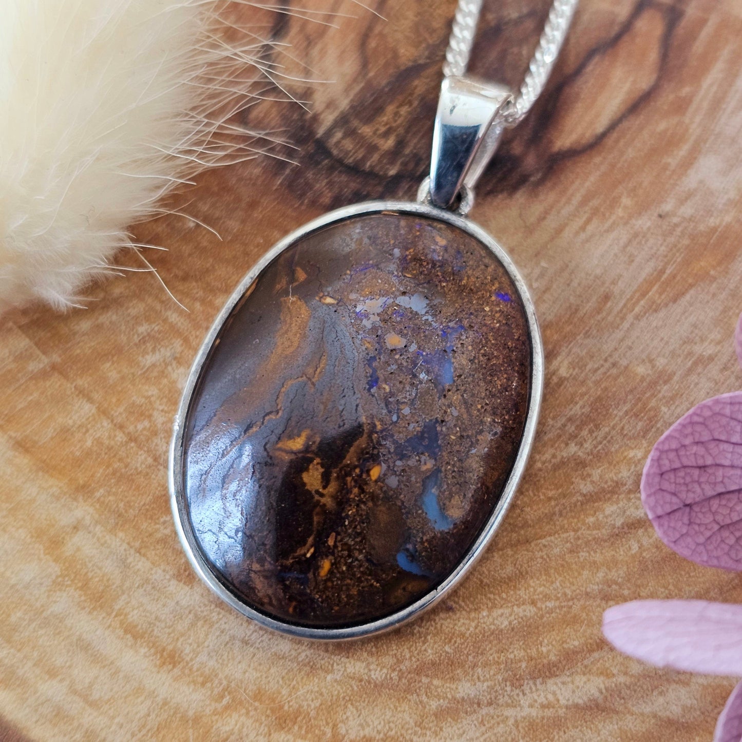 Australian Boulder Opal Pendant: Sterling Silver Gemstone Necklace Jones Stones