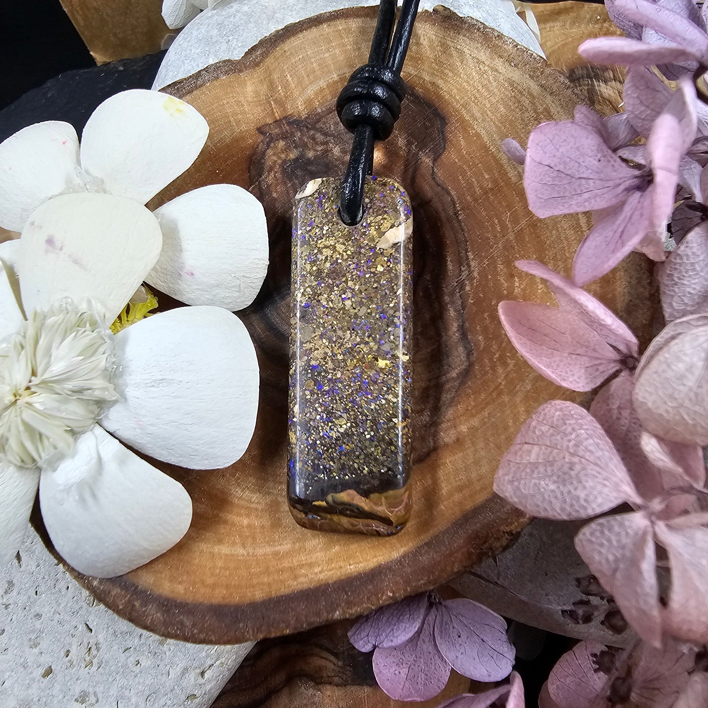 Australian Boulder Opal Pendant: Handmade Gemstone with Leather Strap Jones Stones