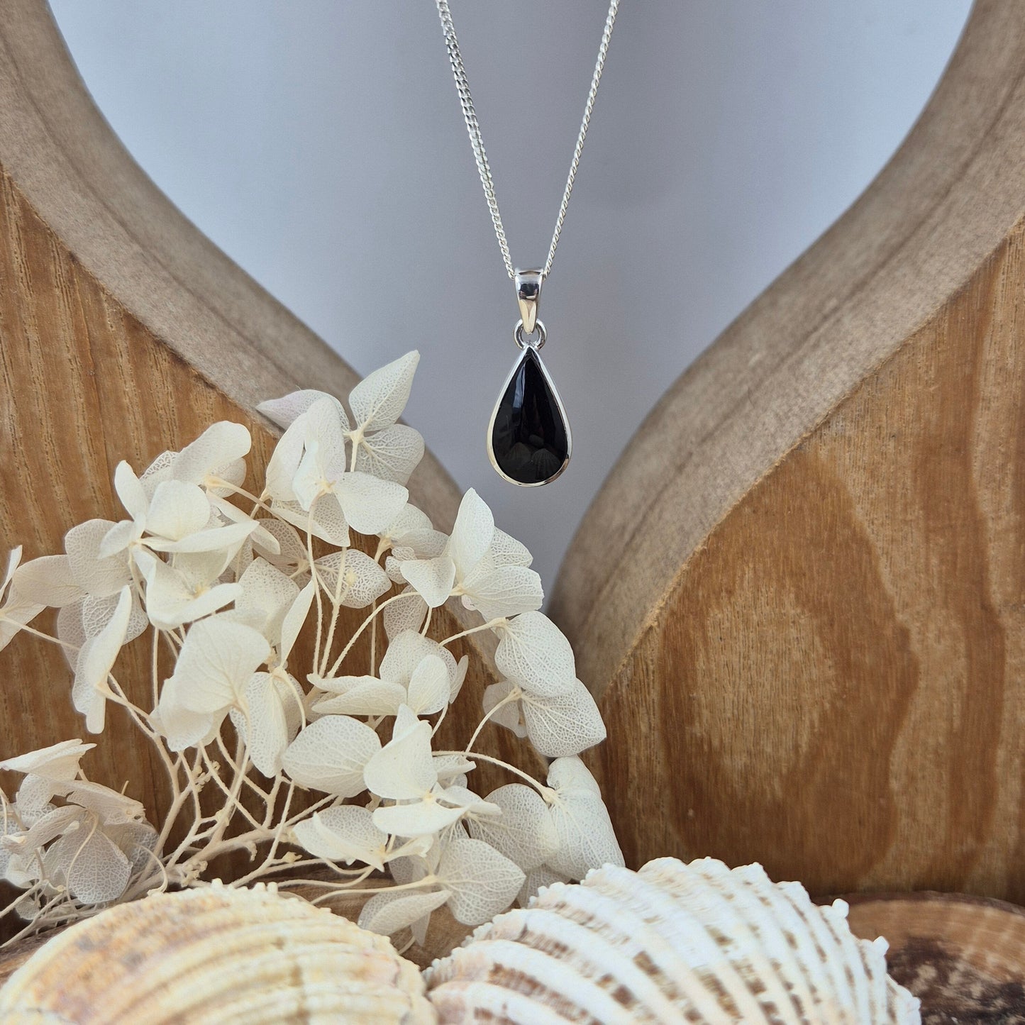 Whitby Jet Teardrop Shaped Pendant | Whitby Jet Necklace | Whitby Jet | Celtic Jewellery | Handmade Pendant | Necklace Jones Stones