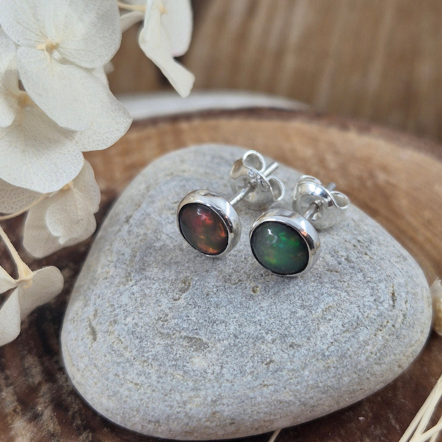 Ethiopian Welo Crystal Opal Sterling Silver Stud Earrings Jones Stones