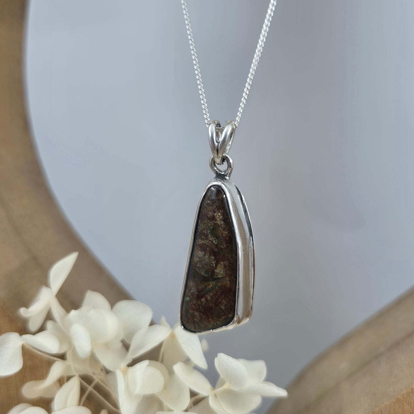 Canadian Ammolite Pendant: Handmade Sterling Silver Jewellery Jones Stones