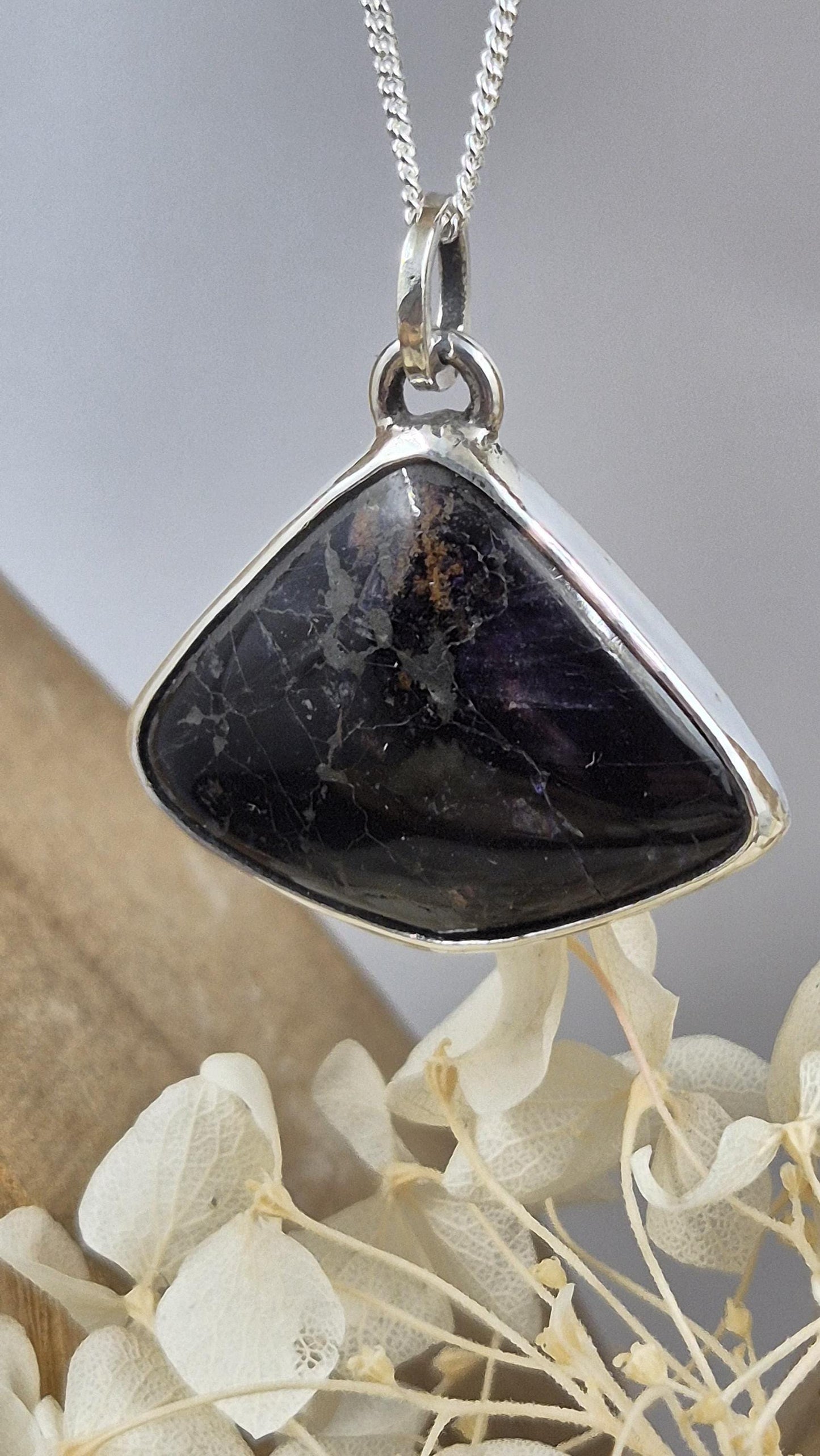 Blue John Pendant: Sterling Silver Derbyshire Fluorite Necklace Jones Stones