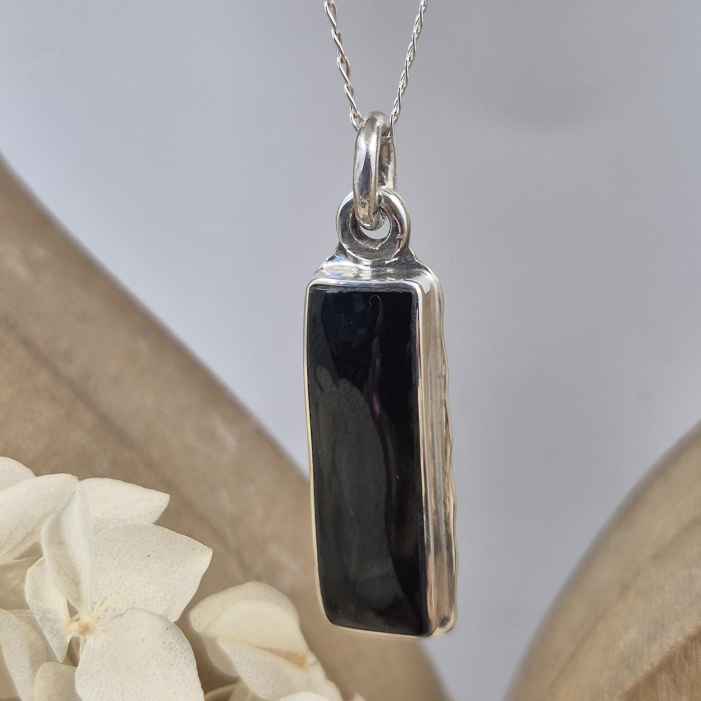 Whitby Jet Sterling Silver Pendant: Handmade Celtic Necklace (42mm) Jones Stones