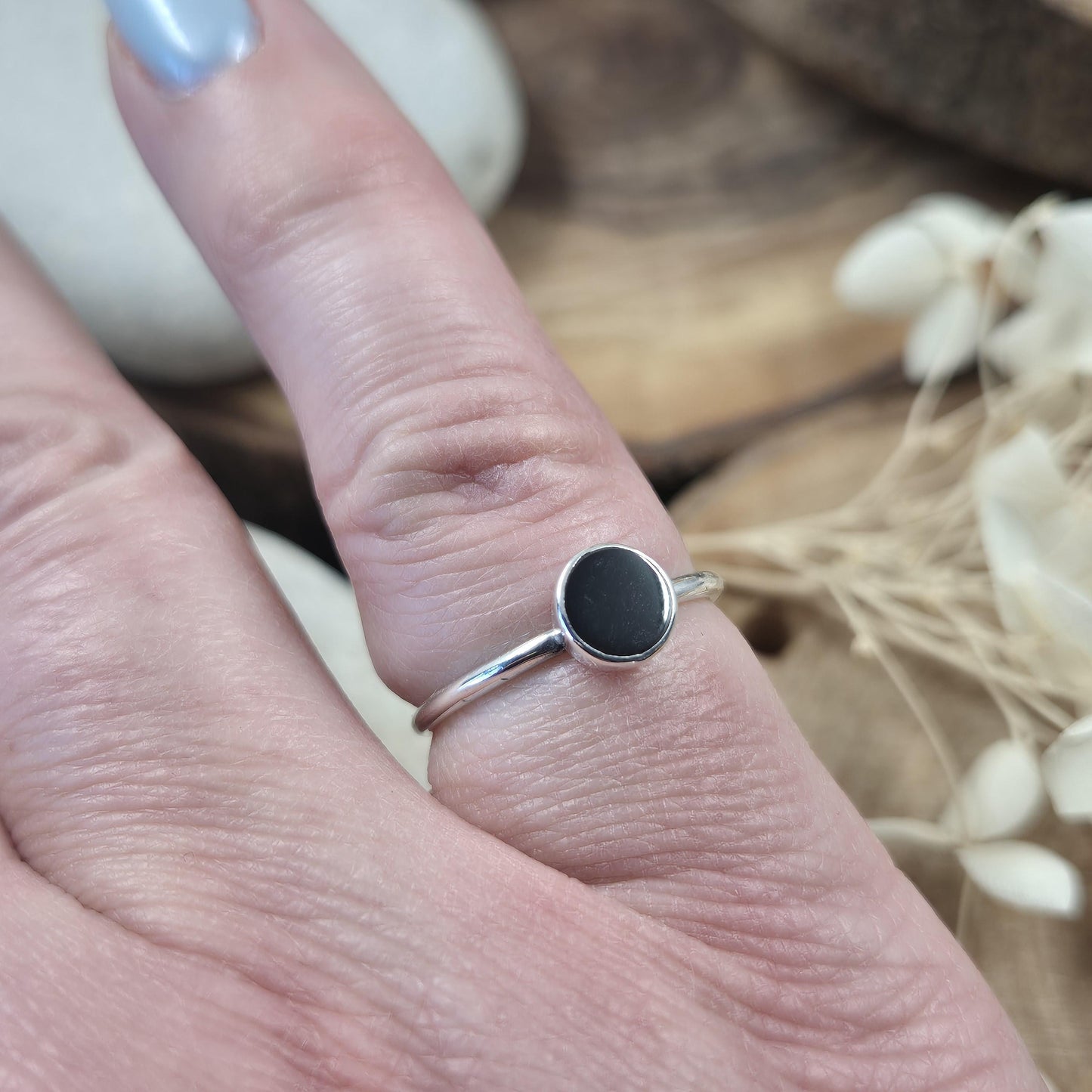 Whitby Jet Stacker Ring: Handmade 925 Silver Celtic Jewellery Jones Stones