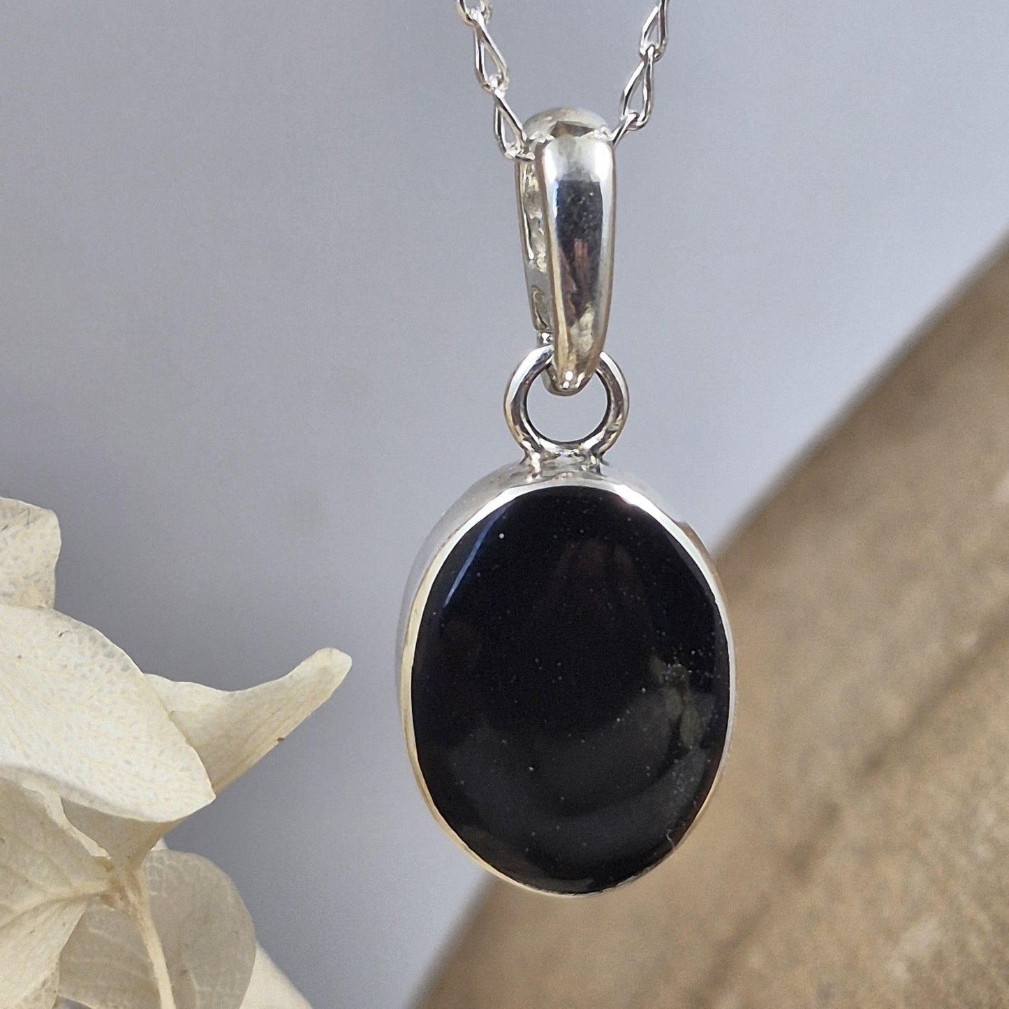Whitby Jet Sterling Silver Pendant: Handmade Celtic Necklace Jones Stones