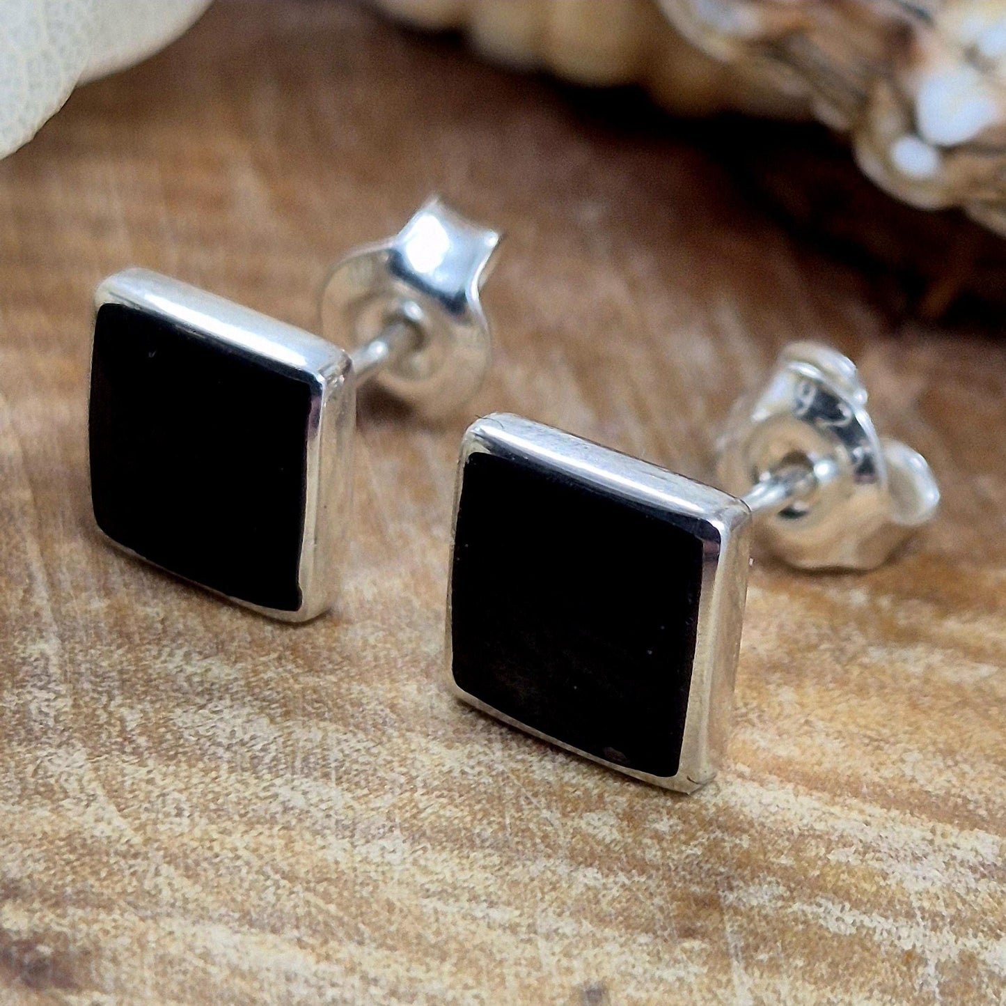 Whitby Jet Sterling Silver Square Stud Earrings Jones Stones