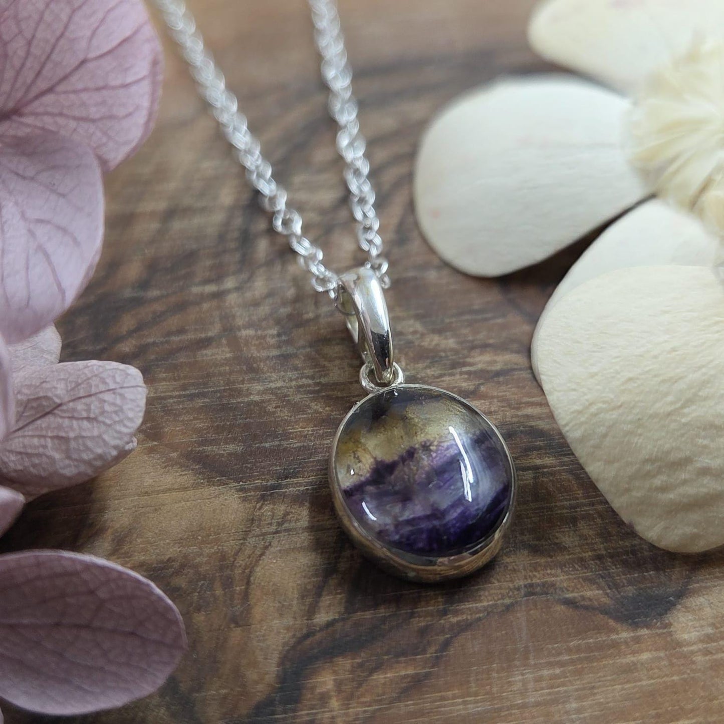 Blue John Pendant: Sterling Silver Derbyshire Fluorite Necklace Jones Stones