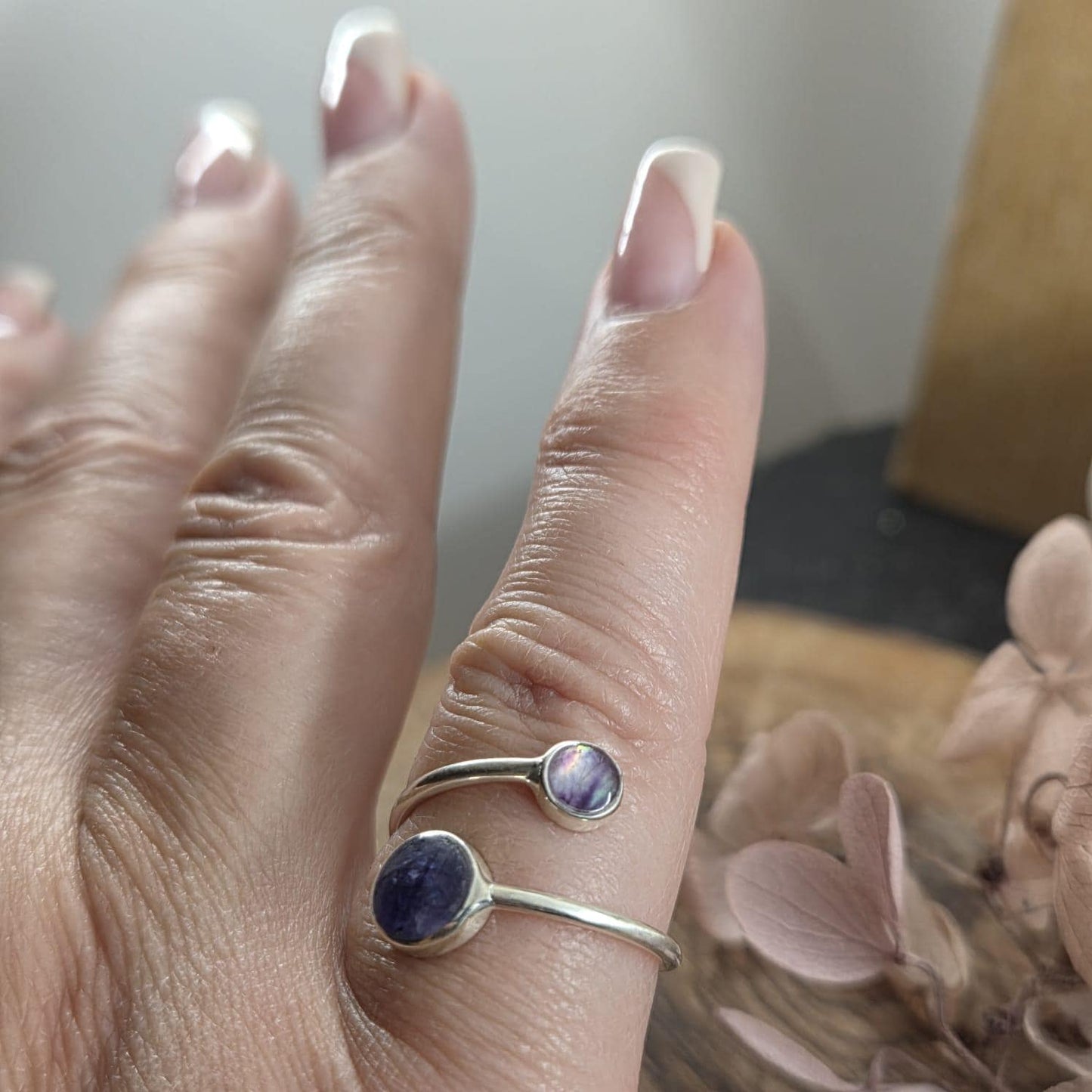 Sterling Silver Blue John Ring: Adjustable Derbyshire Spar Gemstone Jones Stones
