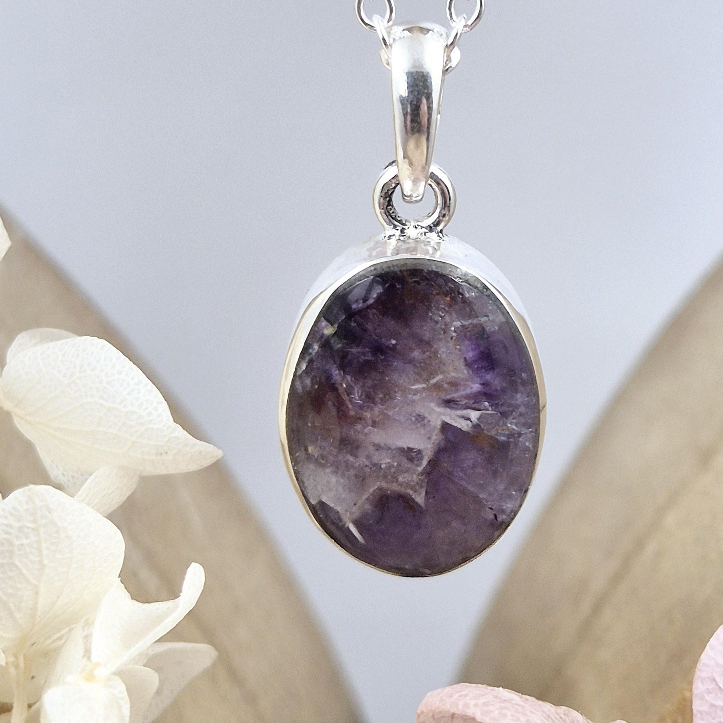 Sterling Silver Amethyst Pendant Oval Shape Jones Stones
