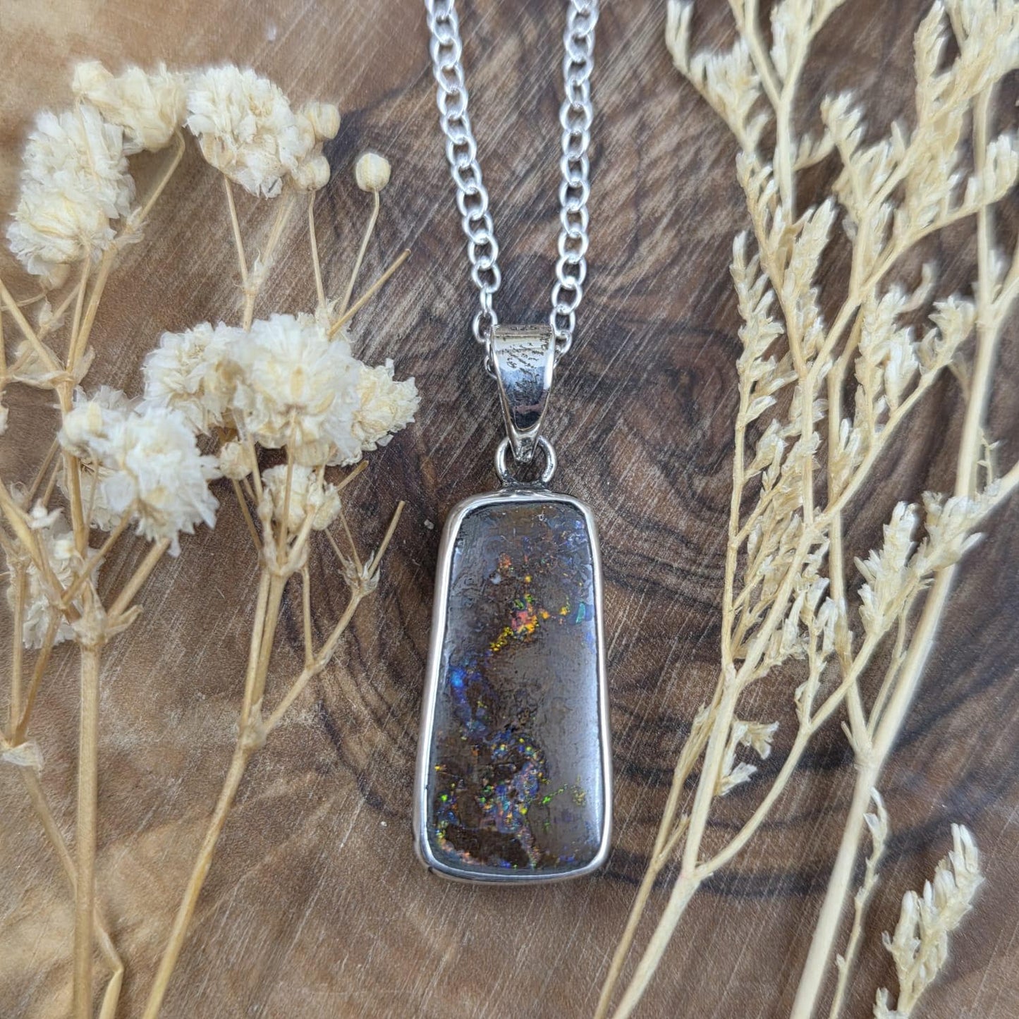 Australian Boulder Opal Pendant: Sterling Silver, Handmade, October Birthstone Jones Stones