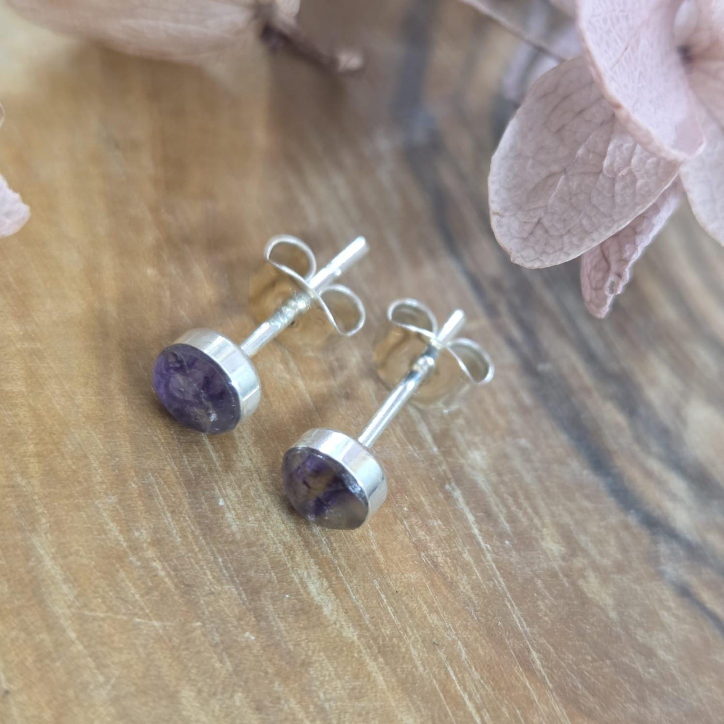 Blue John Stud Earrings: Handmade Sterling Silver Derbyshire Spar Jones Stones