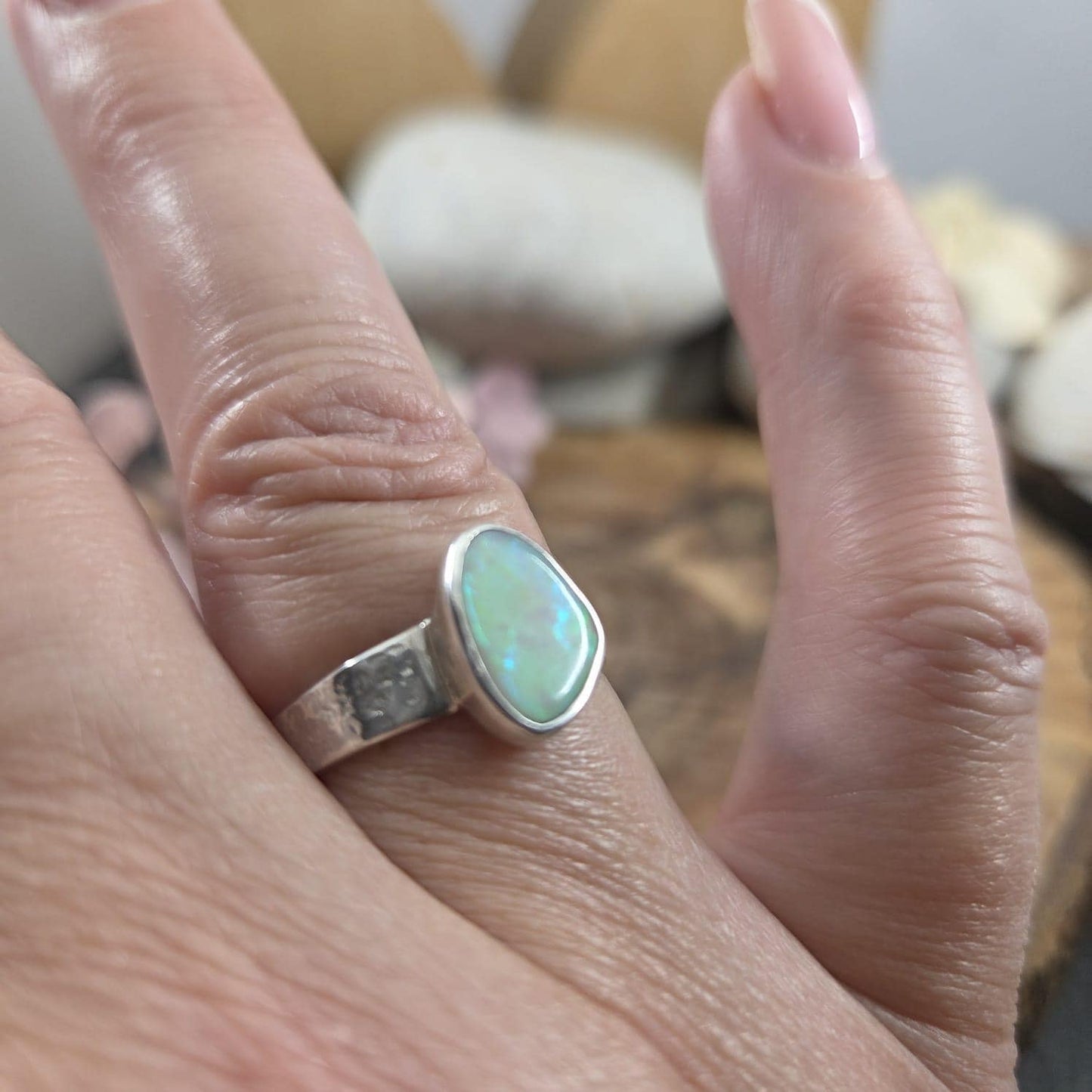Handmade Australian Opal Ring: Sterling Silver, Size T Jones Stones