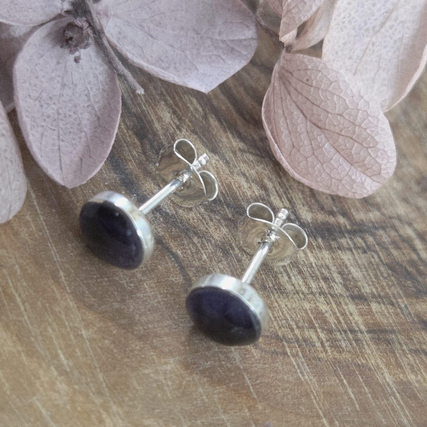 Handmade Blue John Stud Earrings: Sterling Silver, Derbyshire Stone Jones Stones