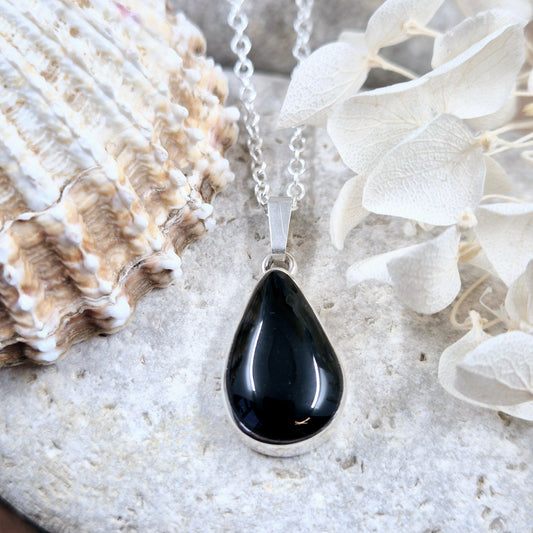 Sterling Silver Whitby Jet Teardrop Pendant | JSWJ002 Jones Stones