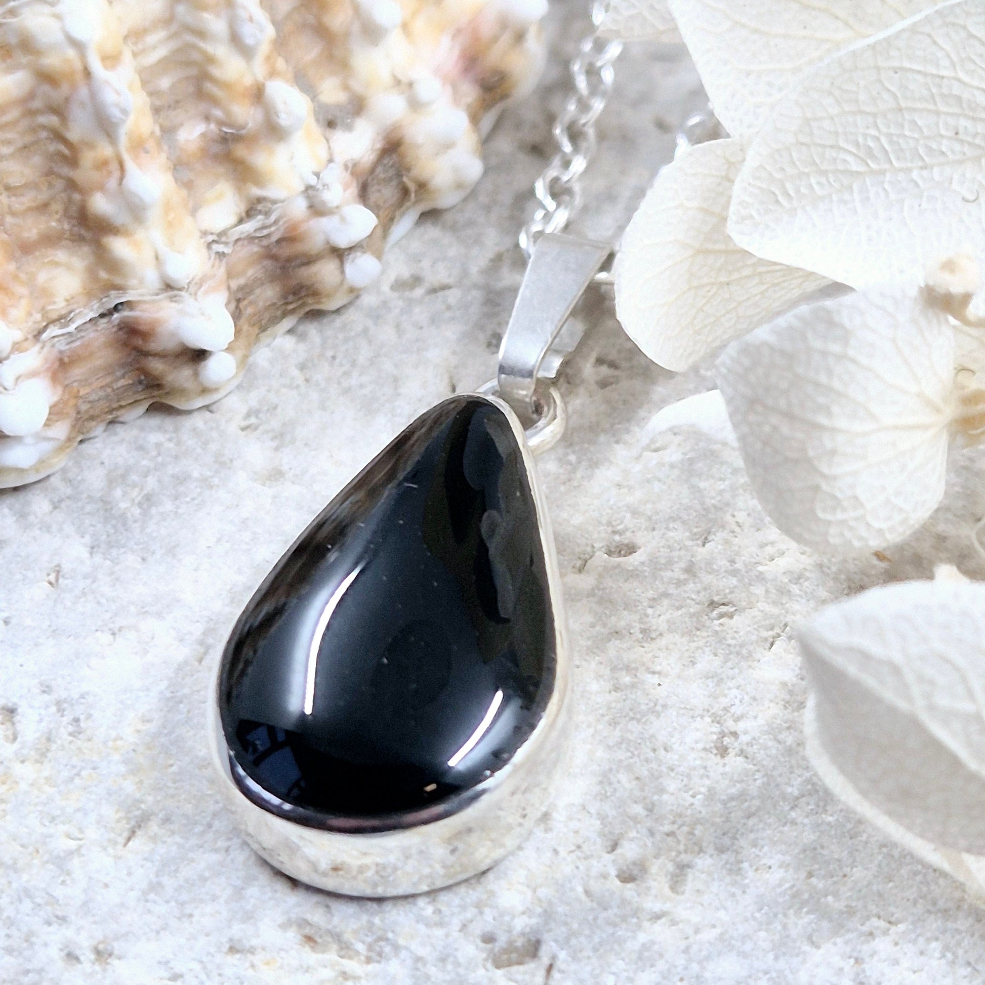 Sterling Silver Whitby Jet Teardrop Pendant | JSWJ002 Jones Stones