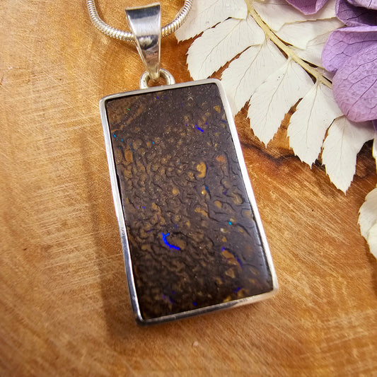 Australian Boulder Opal Pendant: Sterling Silver Gemstone, October Birthstone Jones Stones
