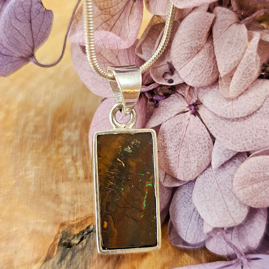 Australian Boulder Opal Pendant: Sterling Silver Gemstone, October Birthstone Jones Stones