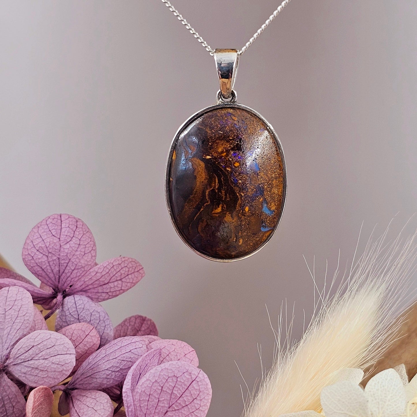 Australian Boulder Opal Pendant: Sterling Silver Gemstone Necklace Jones Stones