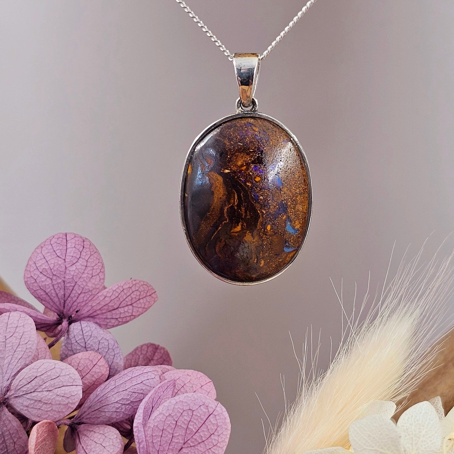 Australian Boulder Opal Pendant: Sterling Silver Gemstone Necklace Jones Stones