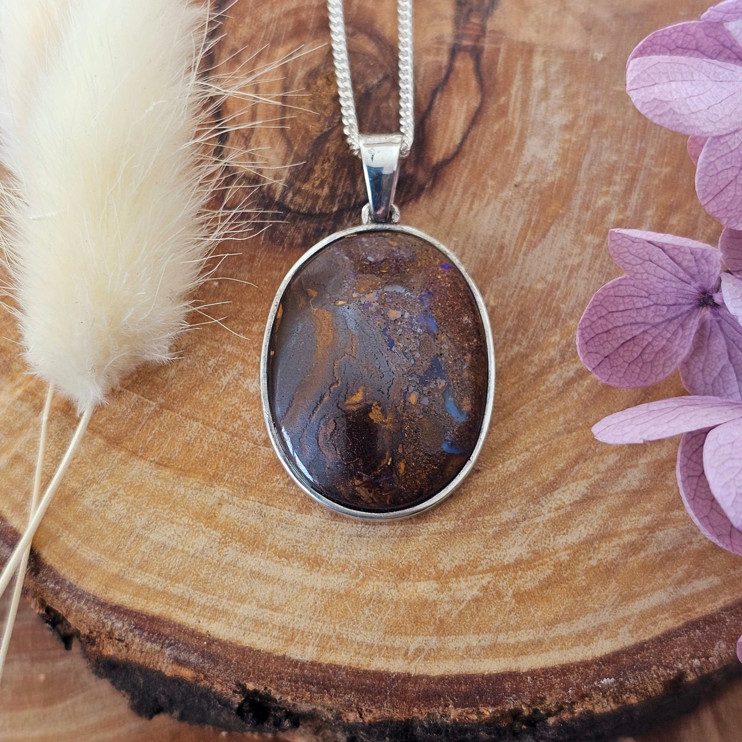 Australian Boulder Opal Pendant: Sterling Silver Gemstone Necklace Jones Stones