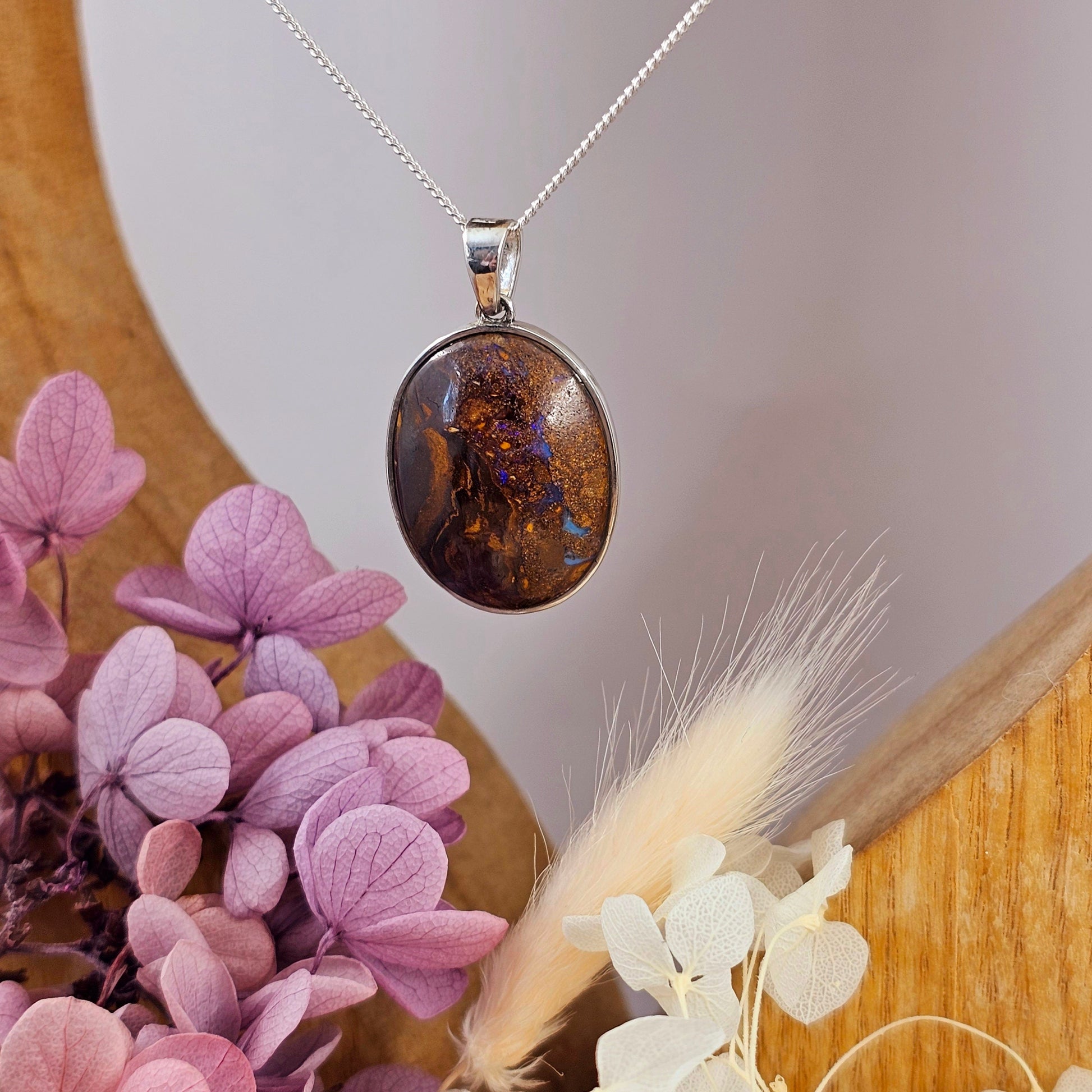 Australian Boulder Opal Pendant: Sterling Silver Gemstone Necklace Jones Stones