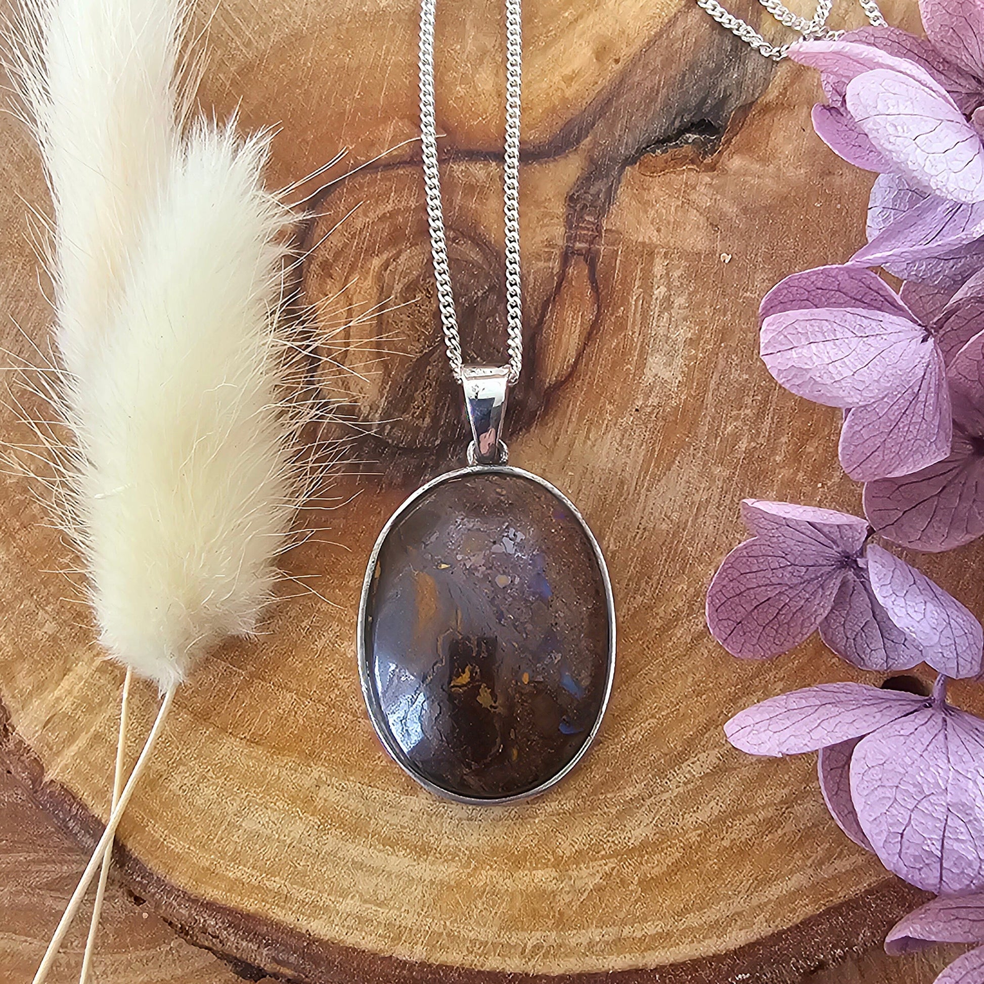 Australian Boulder Opal Pendant: Sterling Silver Gemstone Necklace Jones Stones