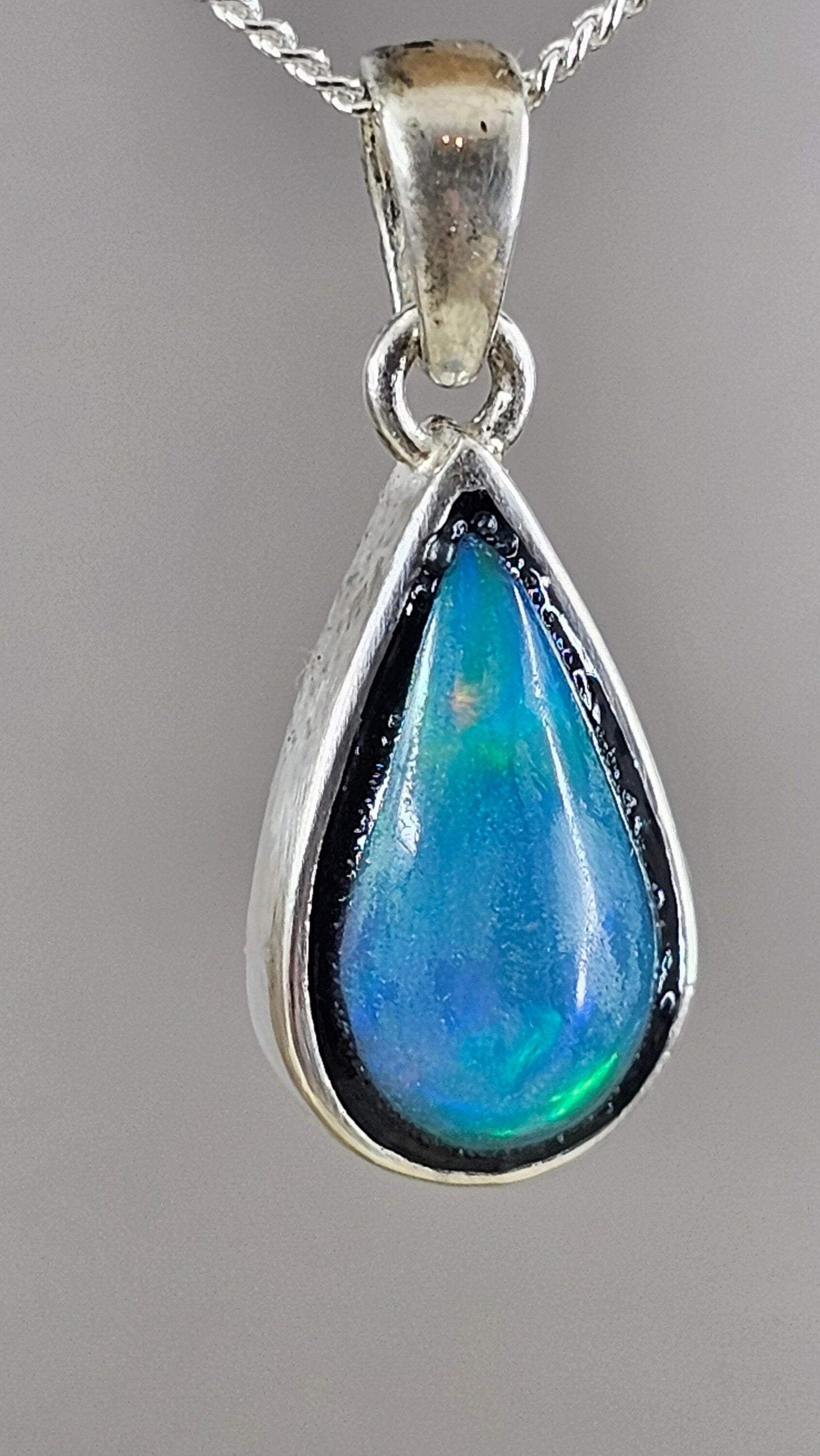 Teardrop Welo Opal Pendant: Sterling Silver Ethiopian Crystal Jones Stones