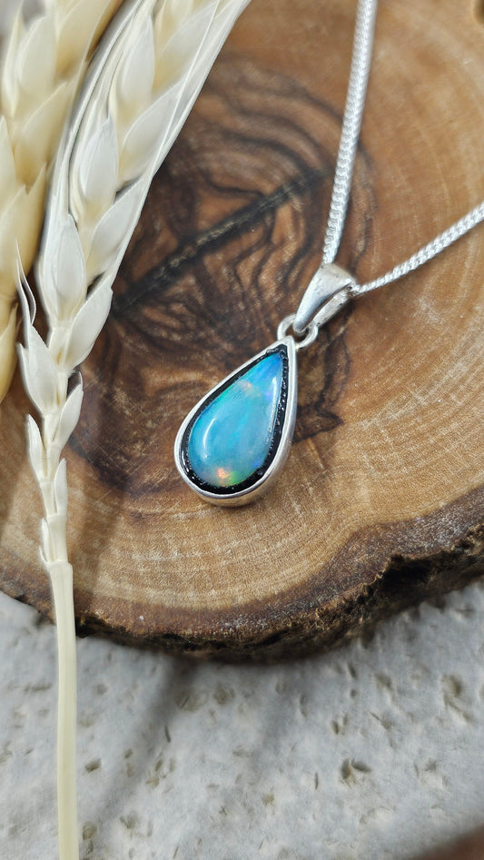 Teardrop Welo Opal Pendant: Sterling Silver Ethiopian Crystal Jones Stones