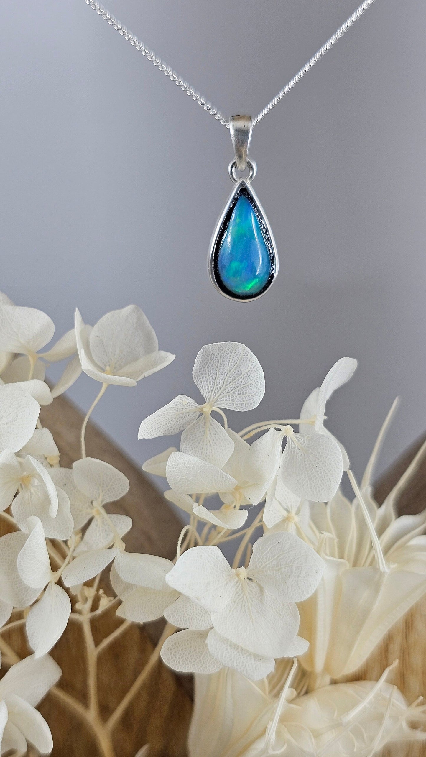 Teardrop Welo Opal Pendant: Sterling Silver Ethiopian Crystal Jones Stones