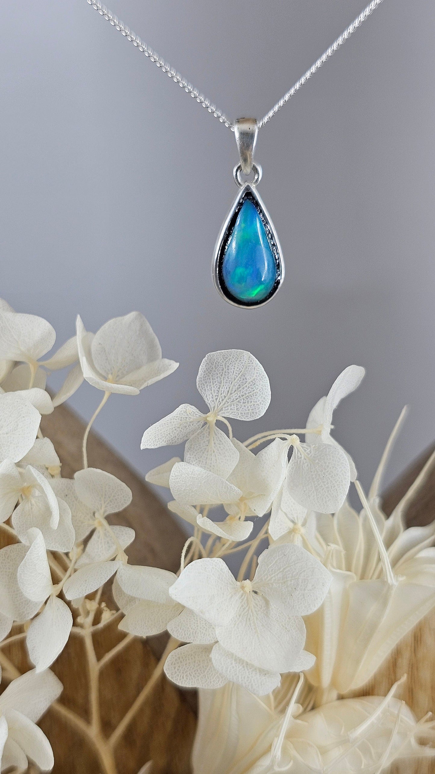 Teardrop Welo Opal Pendant: Sterling Silver Ethiopian Crystal Jones Stones