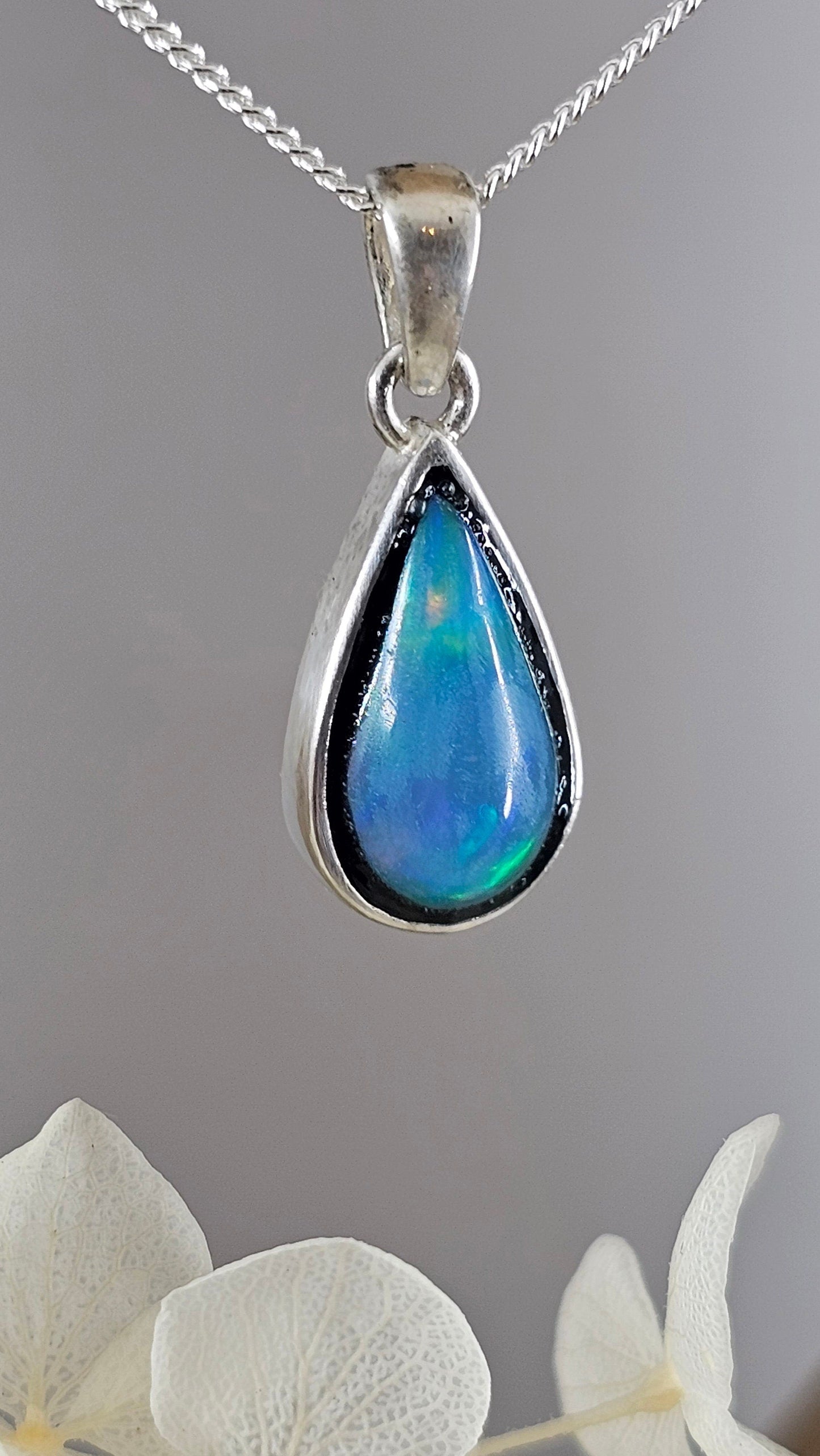 Teardrop Welo Opal Pendant: Sterling Silver Ethiopian Crystal Jones Stones