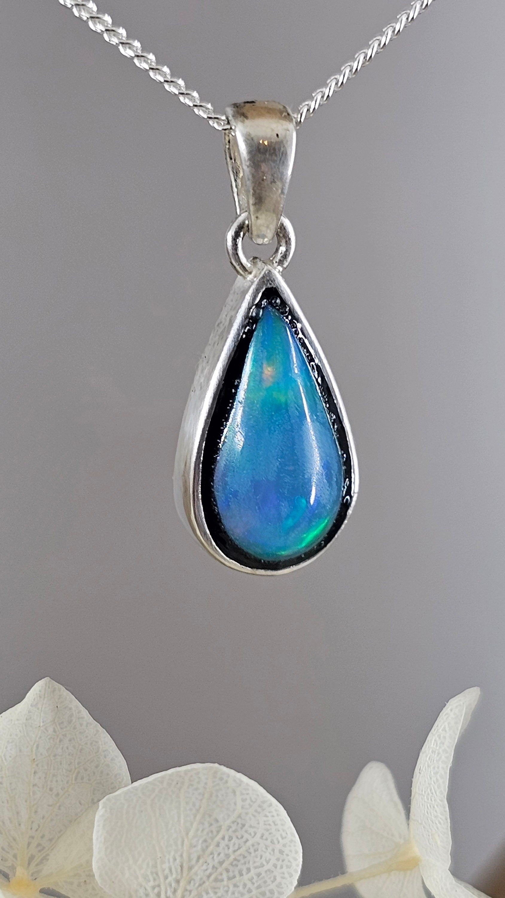 Teardrop Welo Opal Pendant: Sterling Silver Ethiopian Crystal Jones Stones