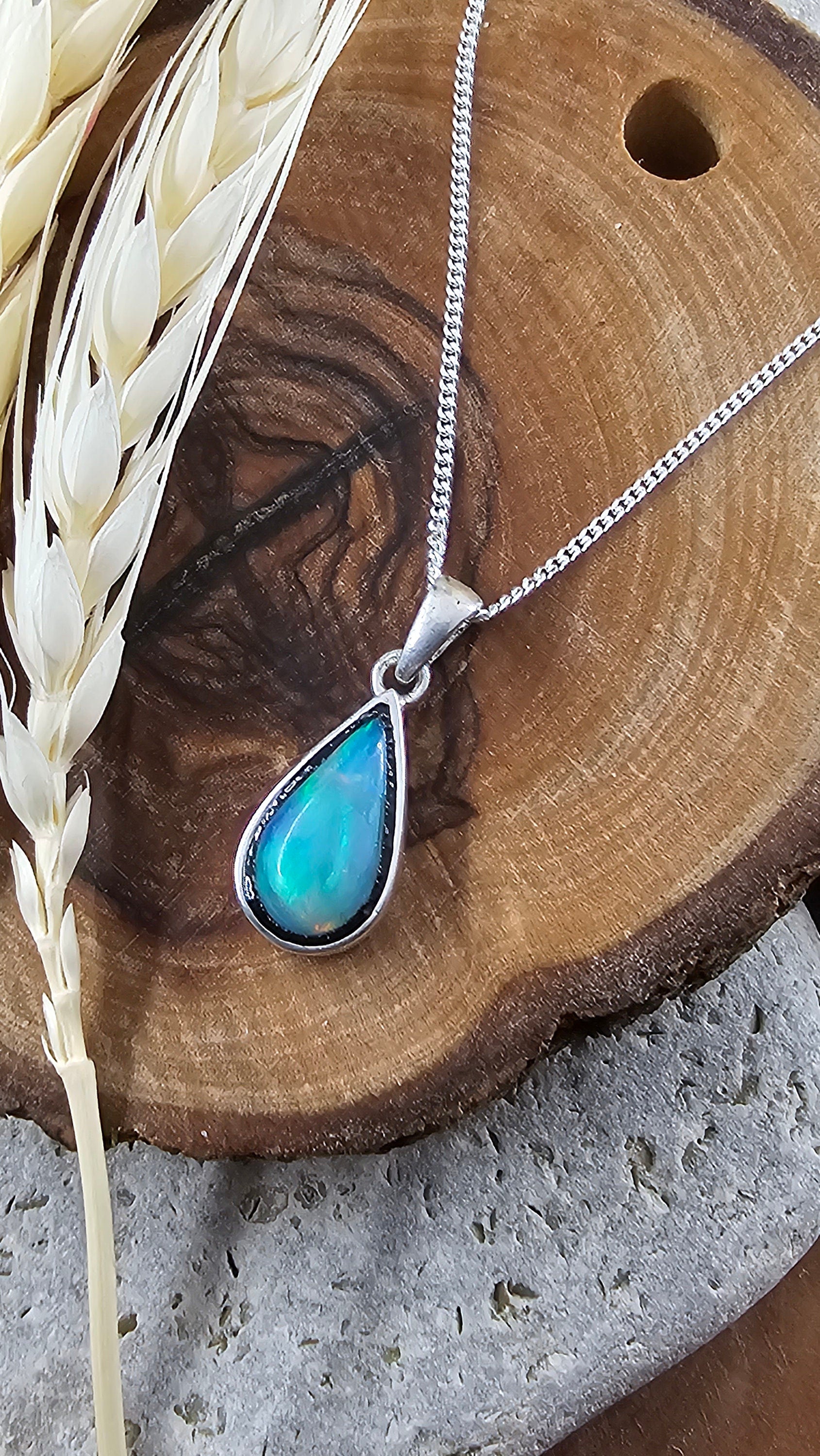 Teardrop Welo Opal Pendant: Sterling Silver Ethiopian Crystal Jones Stones
