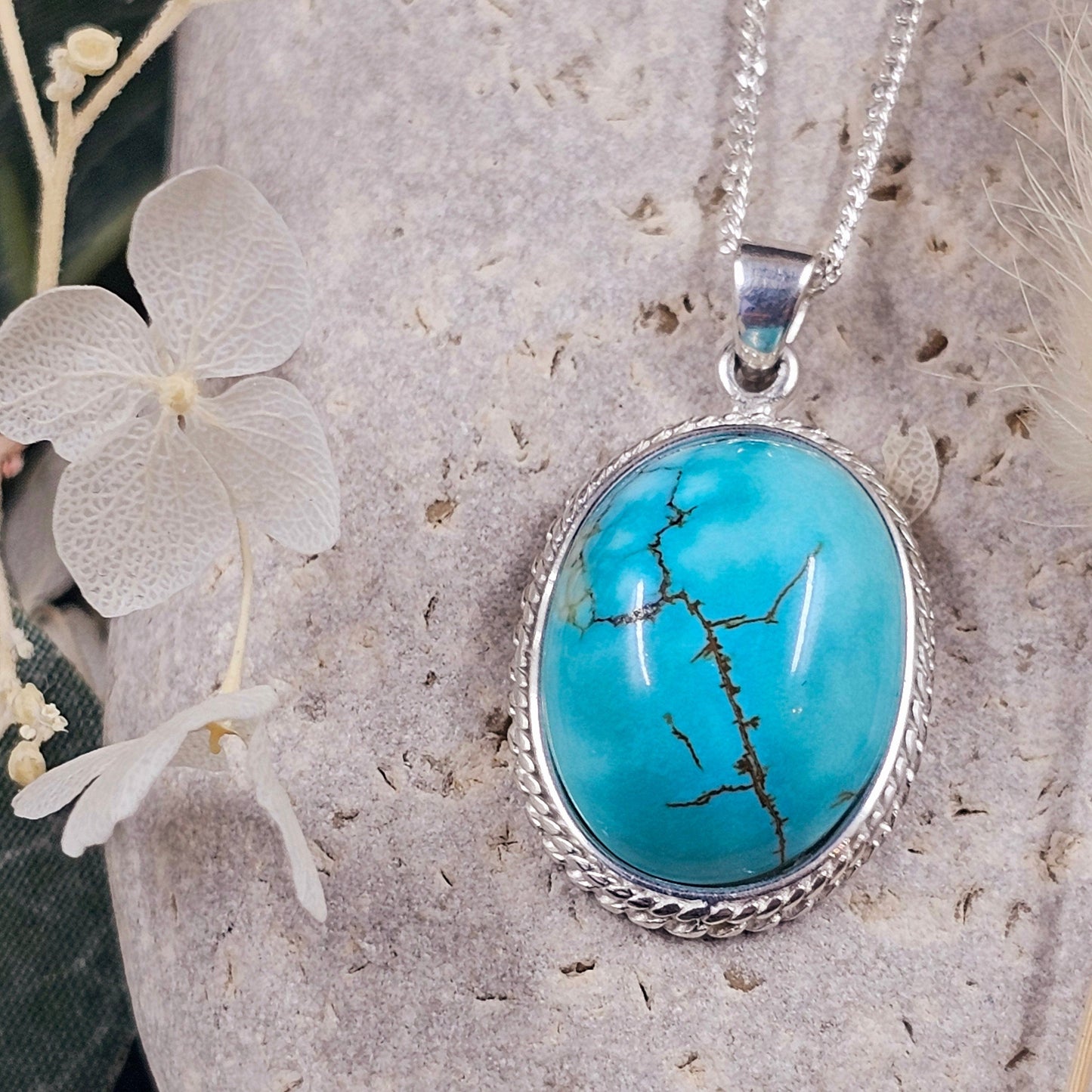 Handmade Turquoise Pendant: Sterling Silver Necklace, Derbyshire Jewellery Jones Stones