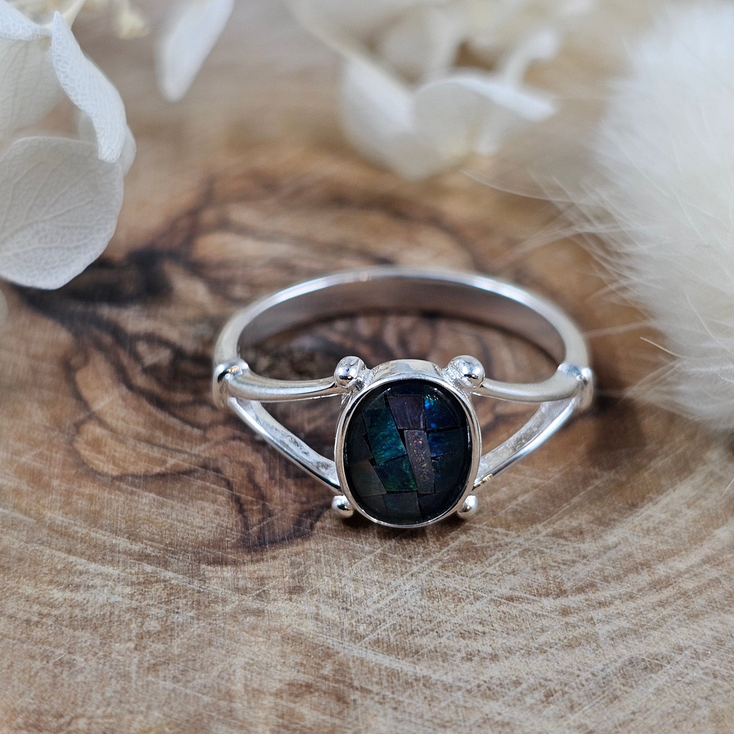 Australian Mosaic Triplet Opal Ring | Size P Ring | Opal Ring | Silver Ring Jones Stones
