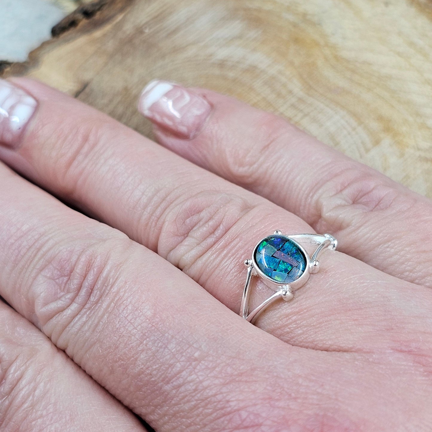 Australian Mosaic Triplet Opal Ring | Size P Ring | Opal Ring | Silver Ring Jones Stones