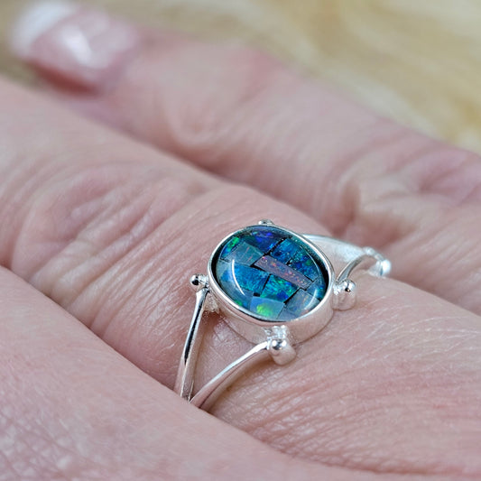 Australian Mosaic Triplet Opal Ring | Size P Ring | Opal Ring | Silver Ring Jones Stones