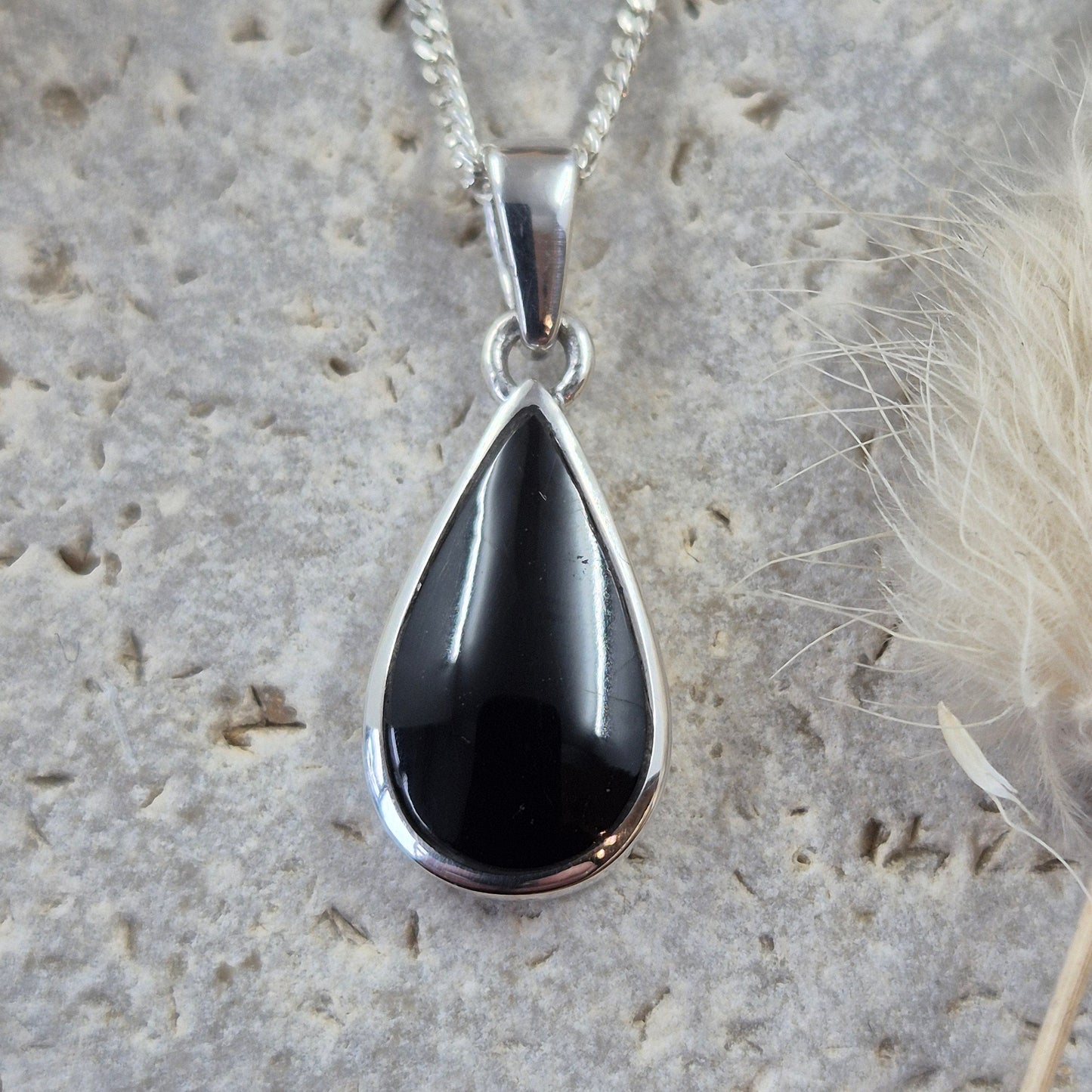 Whitby Jet Teardrop Shaped Pendant | Whitby Jet Necklace | Whitby Jet | Celtic Jewellery | Handmade Pendant | Necklace Jones Stones